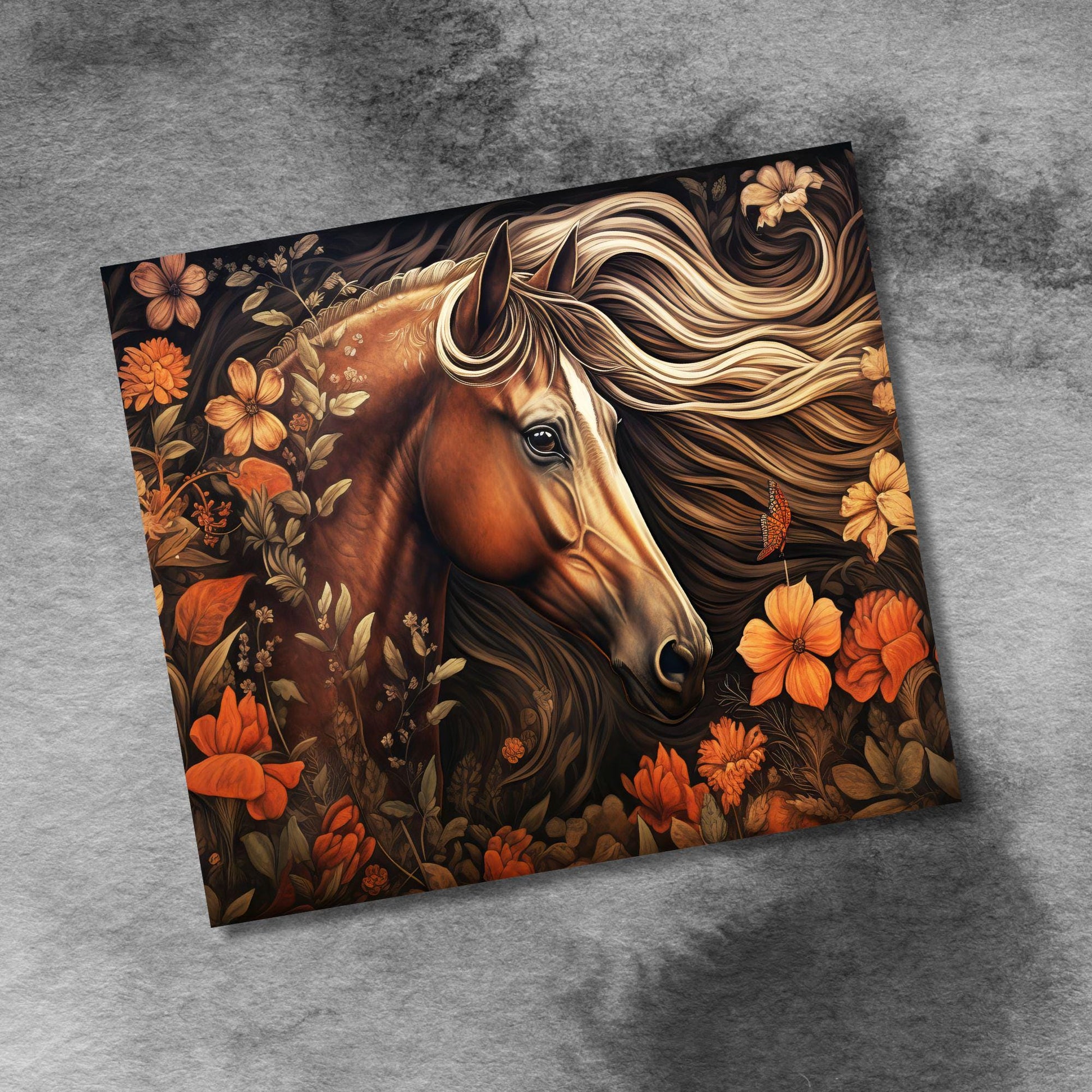 Rustic Horse Tooled Leather 20oz Skinny Tumbler, Seamless Country Western 20 oz Straight Skinny Tumbler Wrap PNG