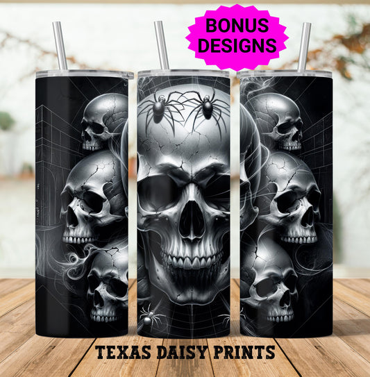 Gothic Skull Spiders Tumbler Wrap, 20oz Skinny Tumbler Png, Halloween Skulls Spiders Seamless, 20 oz Straight Tumbler Wrap