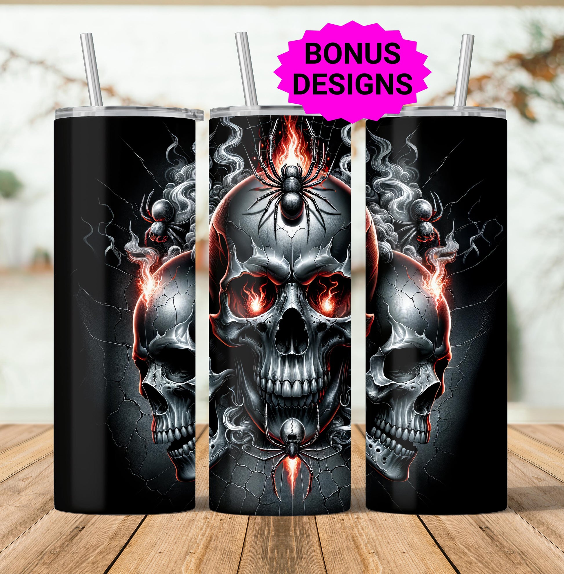 Gothic Skull Spiders Tumbler Wrap, 20oz Skinny Tumbler Png, Halloween Skulls Spiders Seamless, 20 oz Straight Tumbler Wrap