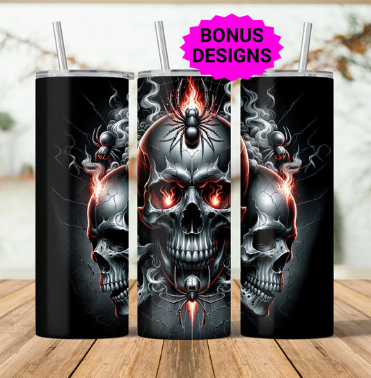 Gothic Skull Spiders Tumbler Wrap, 20oz Skinny Tumbler Png, Halloween Skulls Spiders Seamless, 20 oz Straight Tumbler Wrap