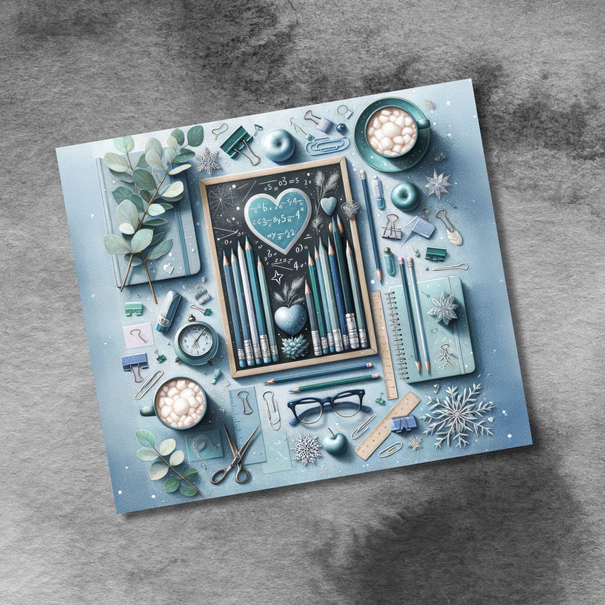 Cute Teacher Themed Tumbler Wrap, Cool Calm Winter Study Vibes Teacher 20oz Skinny Sublimation Design for and Educators Digital Download PNG