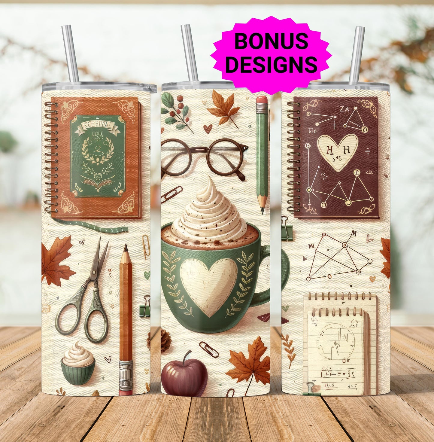 Cute Teacher Themed Tumbler Wrap, Study Vibes Teacher 20oz Skinny Sublimation Design for and Educators Digital Download PNG