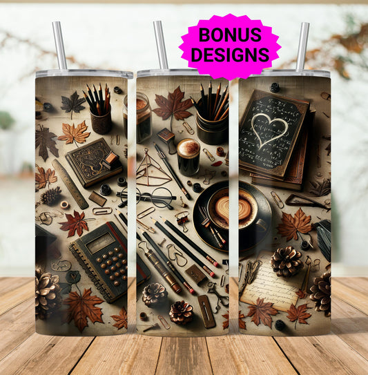 Cute Teacher 20oz Tumbler Wrap, Moody Dark Academic Teacher 20 oz Seamless Skinny Sublimation Design Educators Digital Download PNG