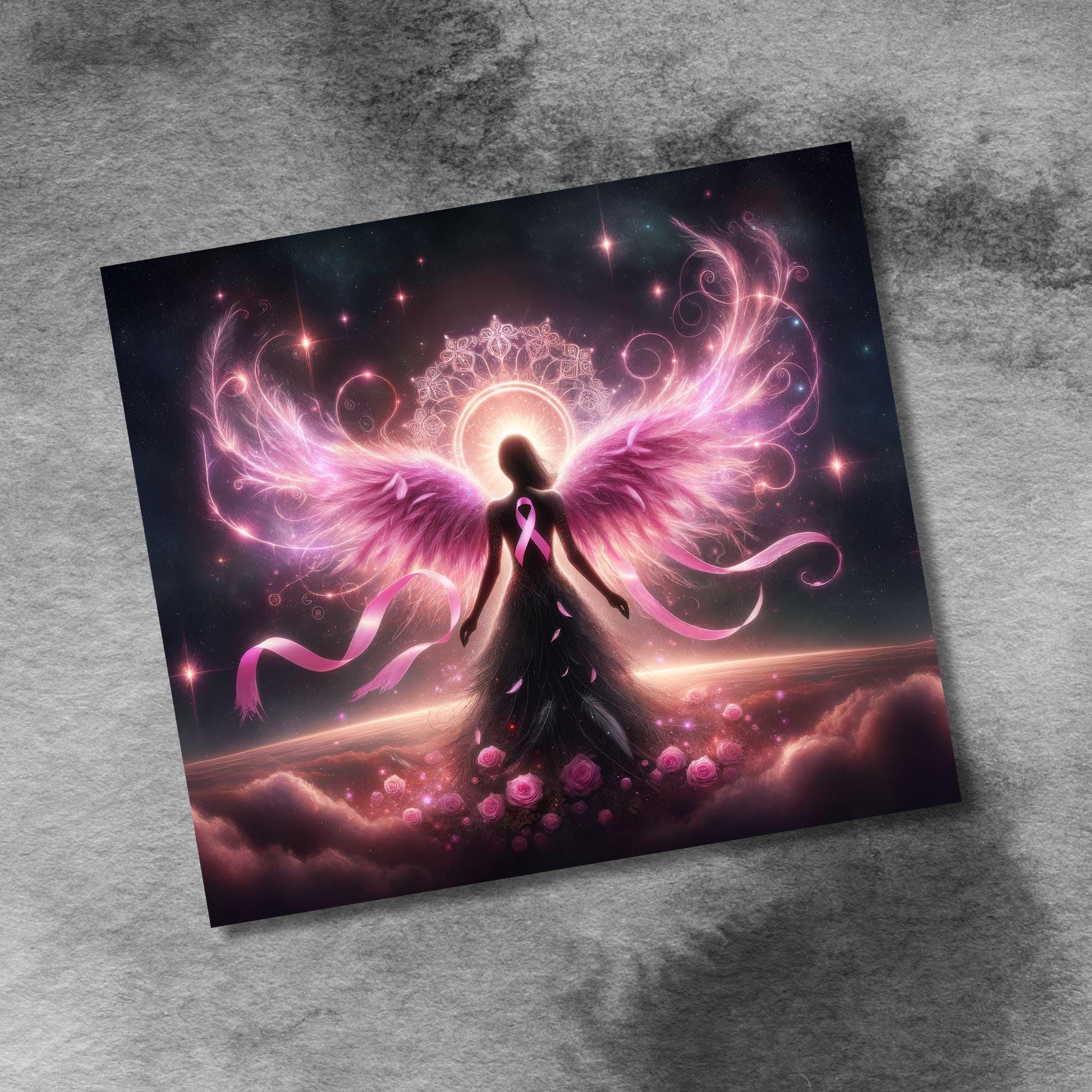 Pink Ribbon Awareness 20 oz Skinny Tumbler Wrap Breast Cancer Angel Seamless Sublimation Design Digital Download PNG