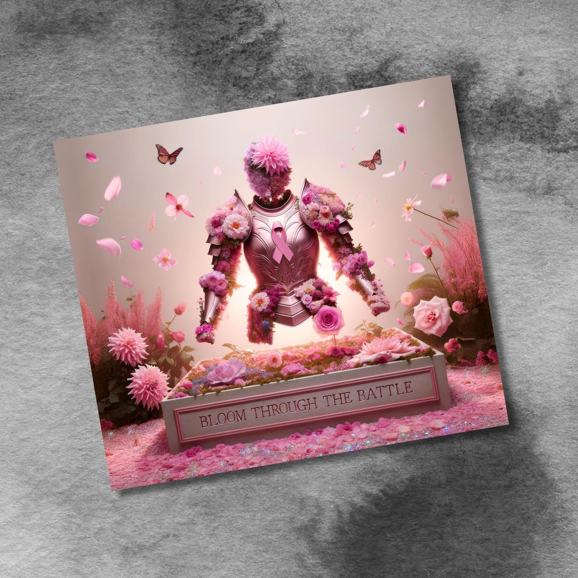 Pink Ribbon Awareness 20 oz Skinny Tumbler Bloom Through The Battle Seamless Breast Cancer Sublimation Design Digital Download PNG