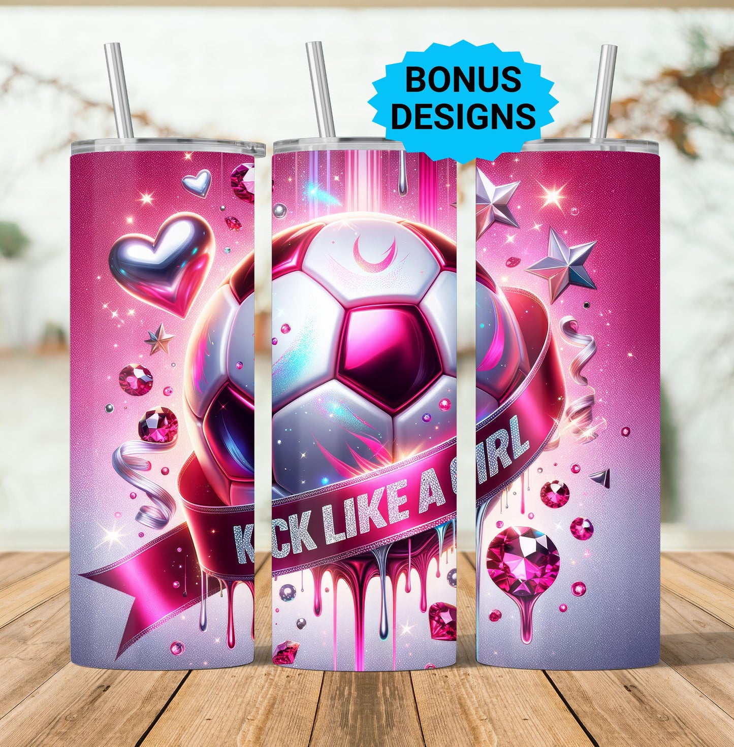 Coquette Bow Kick Like A Girl Soccer 20oz Tumbler Wrap , Girls Soccer Ball PNG File, 20 oz Tumbler Wrap Instant Digital Download PNG