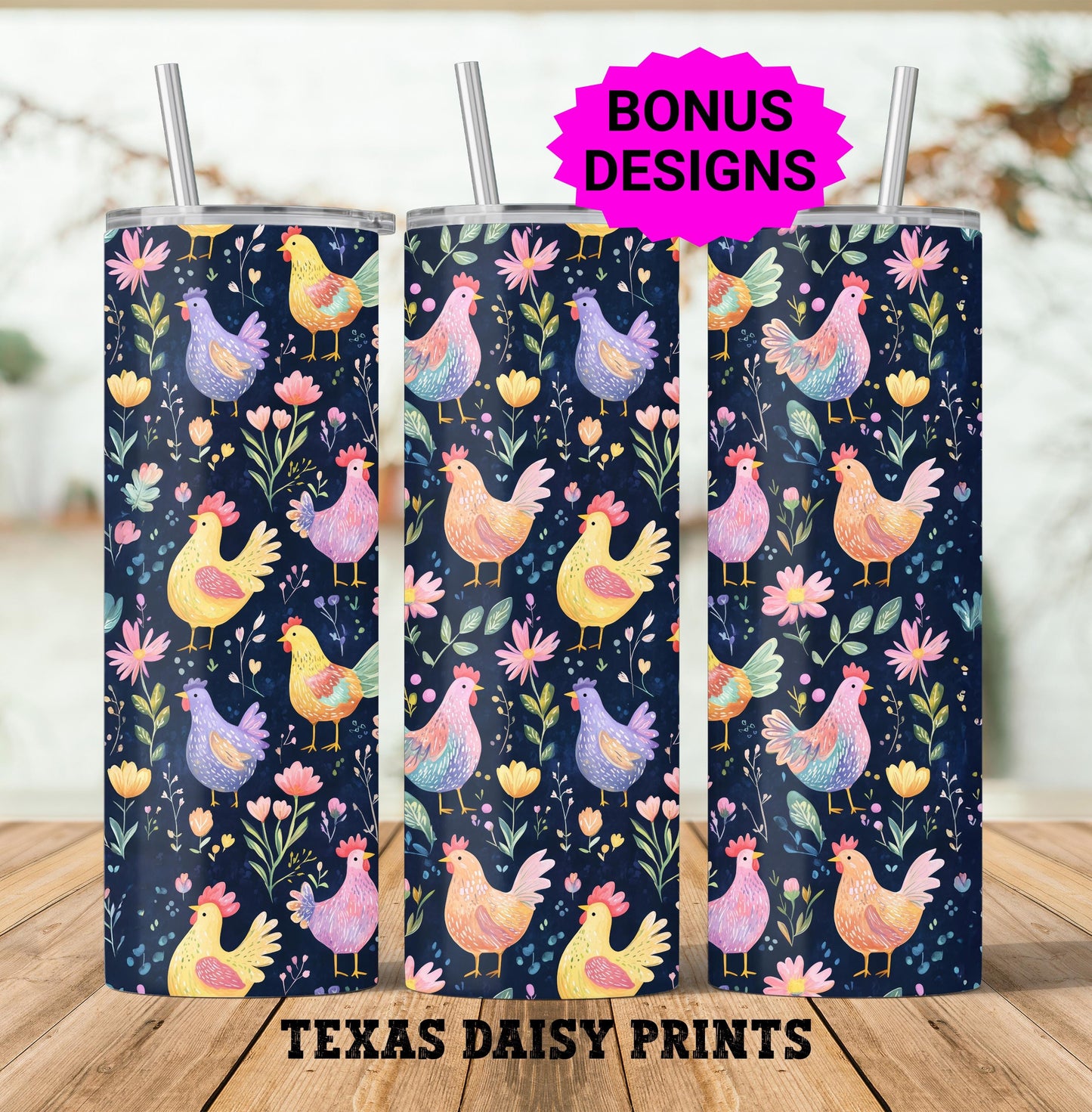 Cute Chicken Farm Flock 20oz Skinny Tumbler Seamless Sublimation Design Templates, Crazy Chickens 20 oz Straight PNG Digital Download