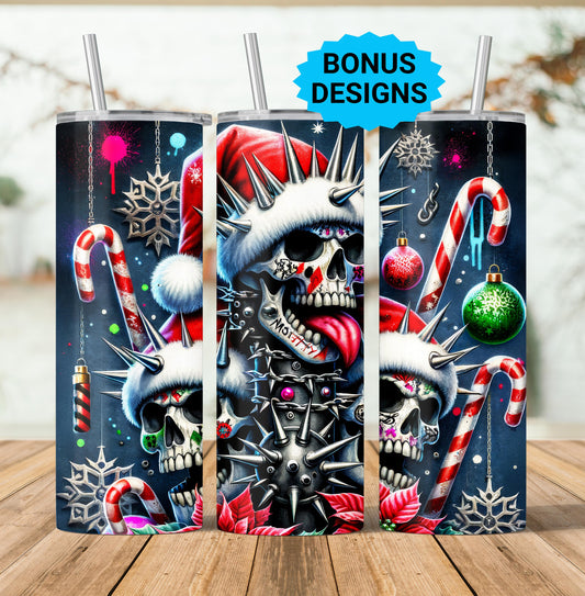 Naughty Santa Skull Tumbler Wrap, 20oz Skinny Tumbler Png, Seamless, Dead But Festive , Straight Tumbler Wrap