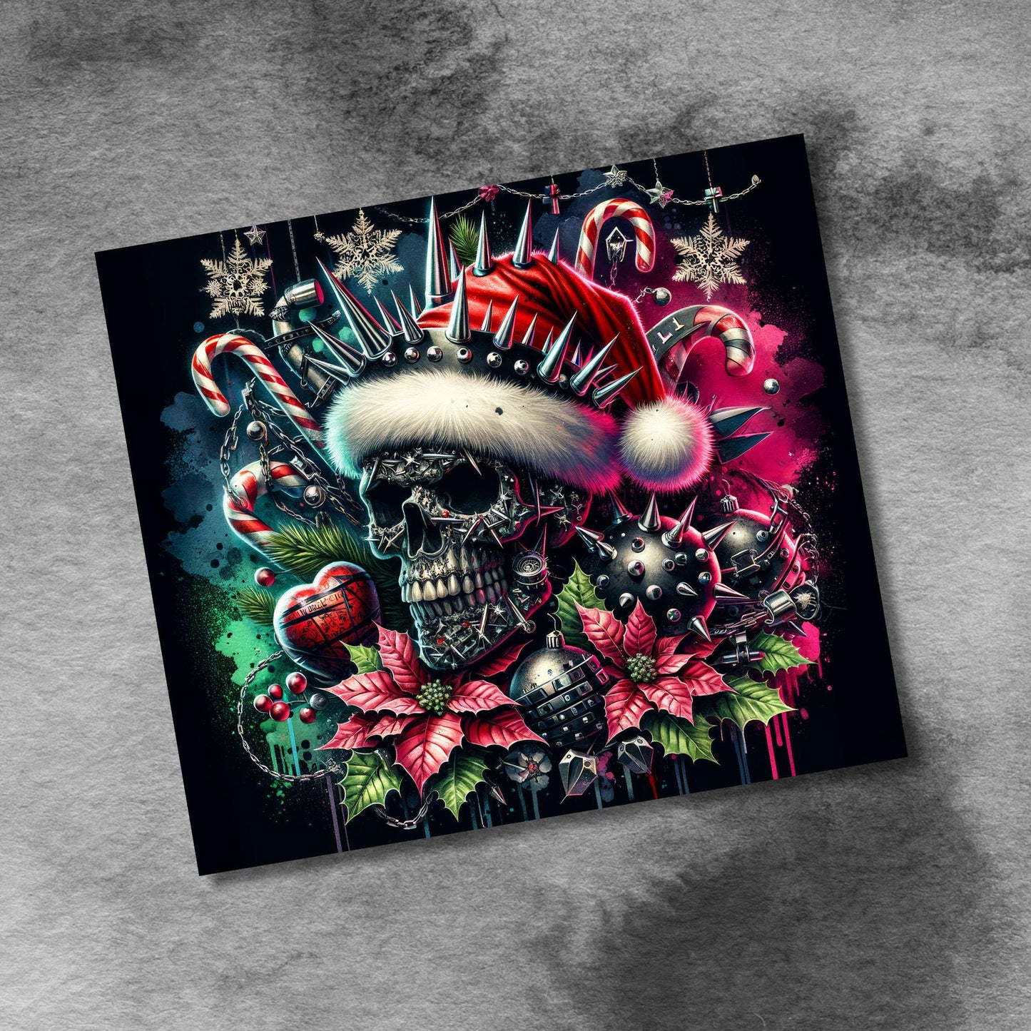 Naughty Santa Skull Tumbler Wrap, 20oz Skinny Tumbler Png, Seamless, Dead But Festive , Straight Tumbler Wrap
