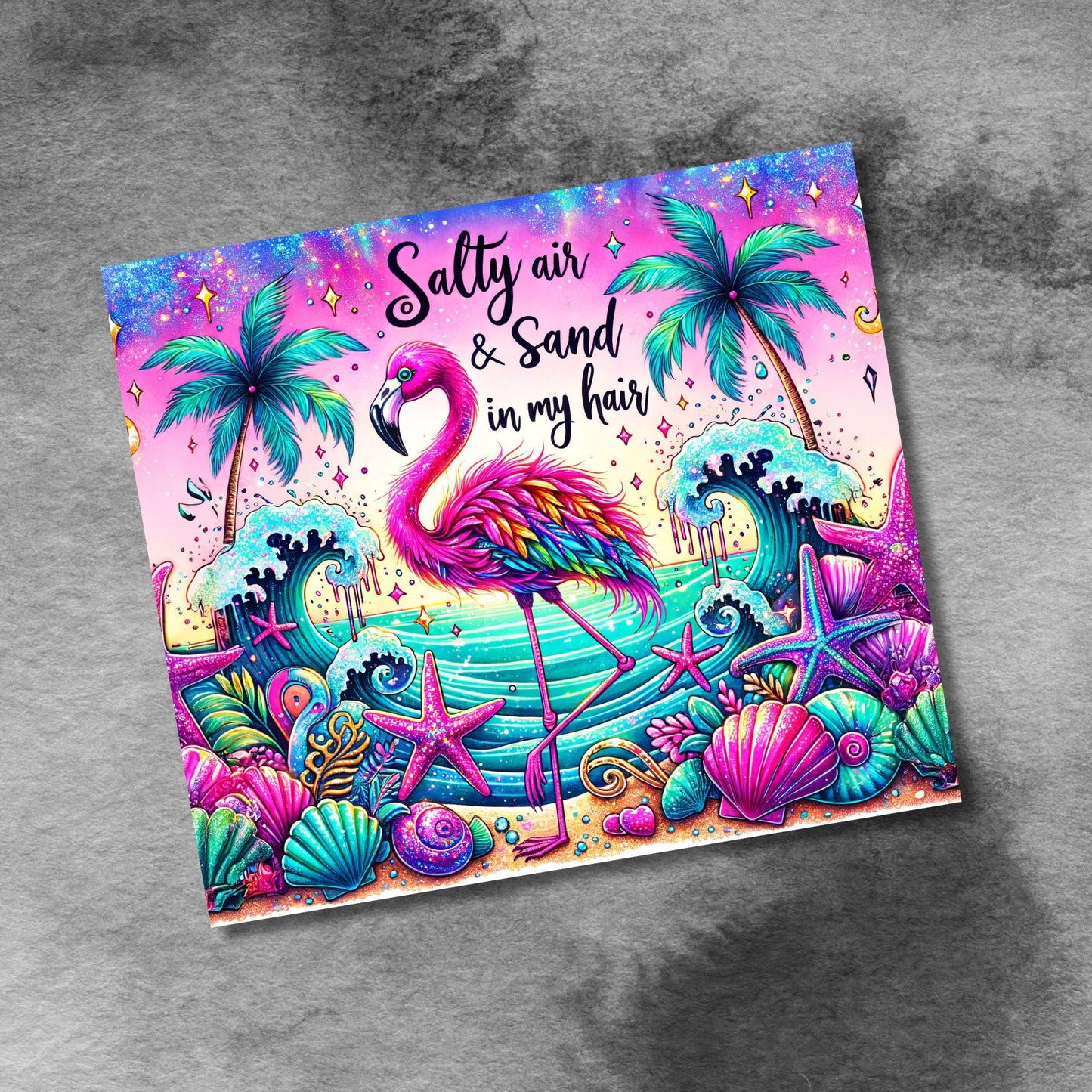 Caribbean Flamingo 20 oz Skinny Tumbler Wrap, Salt In The Air Sand In My Hair Seamless Sublimation Design, PNG Digital Download