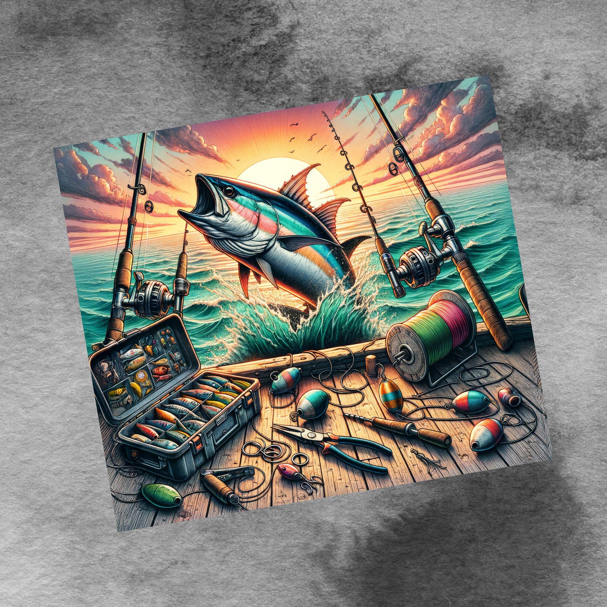 Deep Sea Fishing Tumbler Wrap, Father's Day Sublimation PNG 20oz Skinny Tumbler, Dad Fisherman Digital Download Design