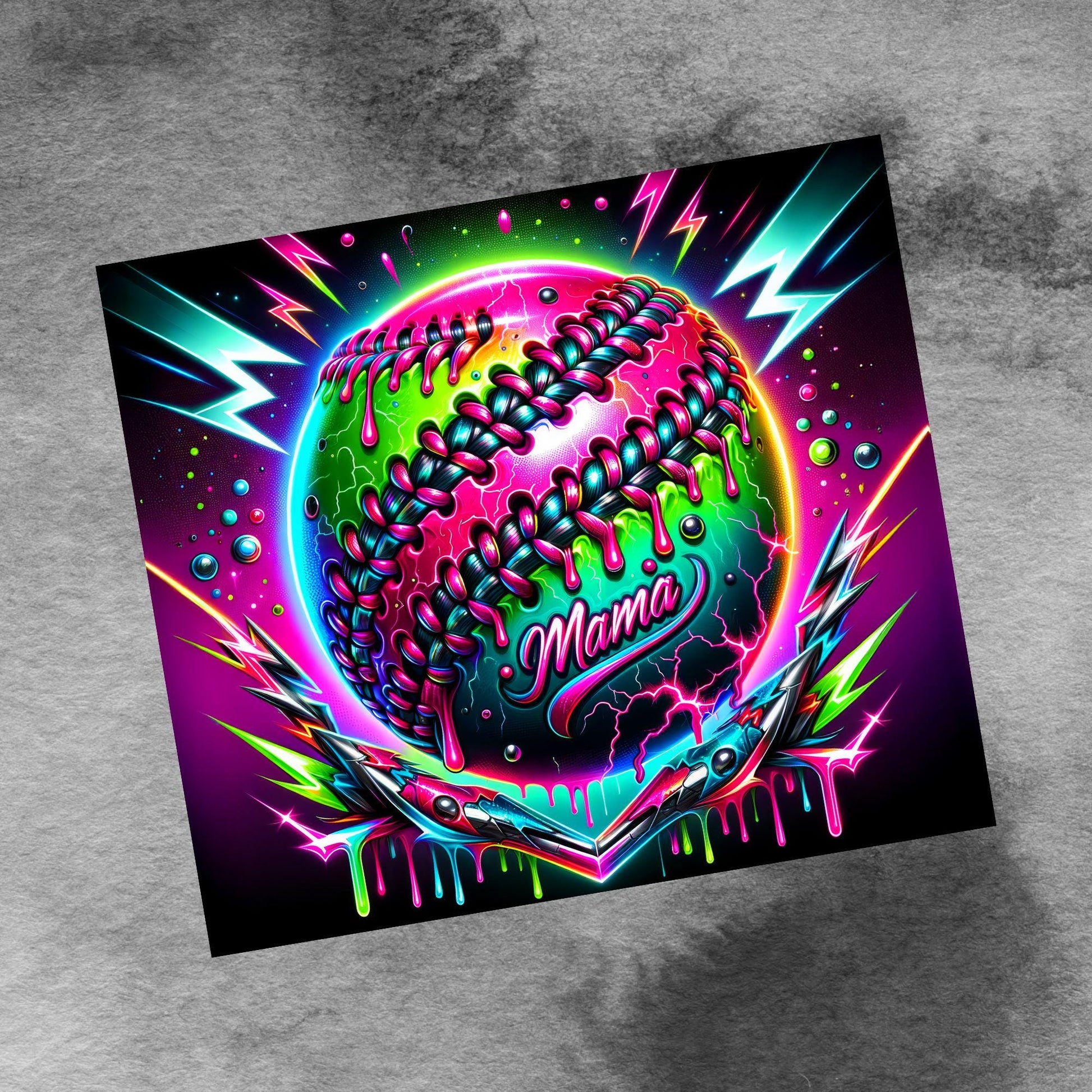 Baseball Mama 20oz Tumbler Wrap, Seamless Neon Lightning Baseball Mama PNG Sublimation Templates,Sports Mom Tumbler Wrap