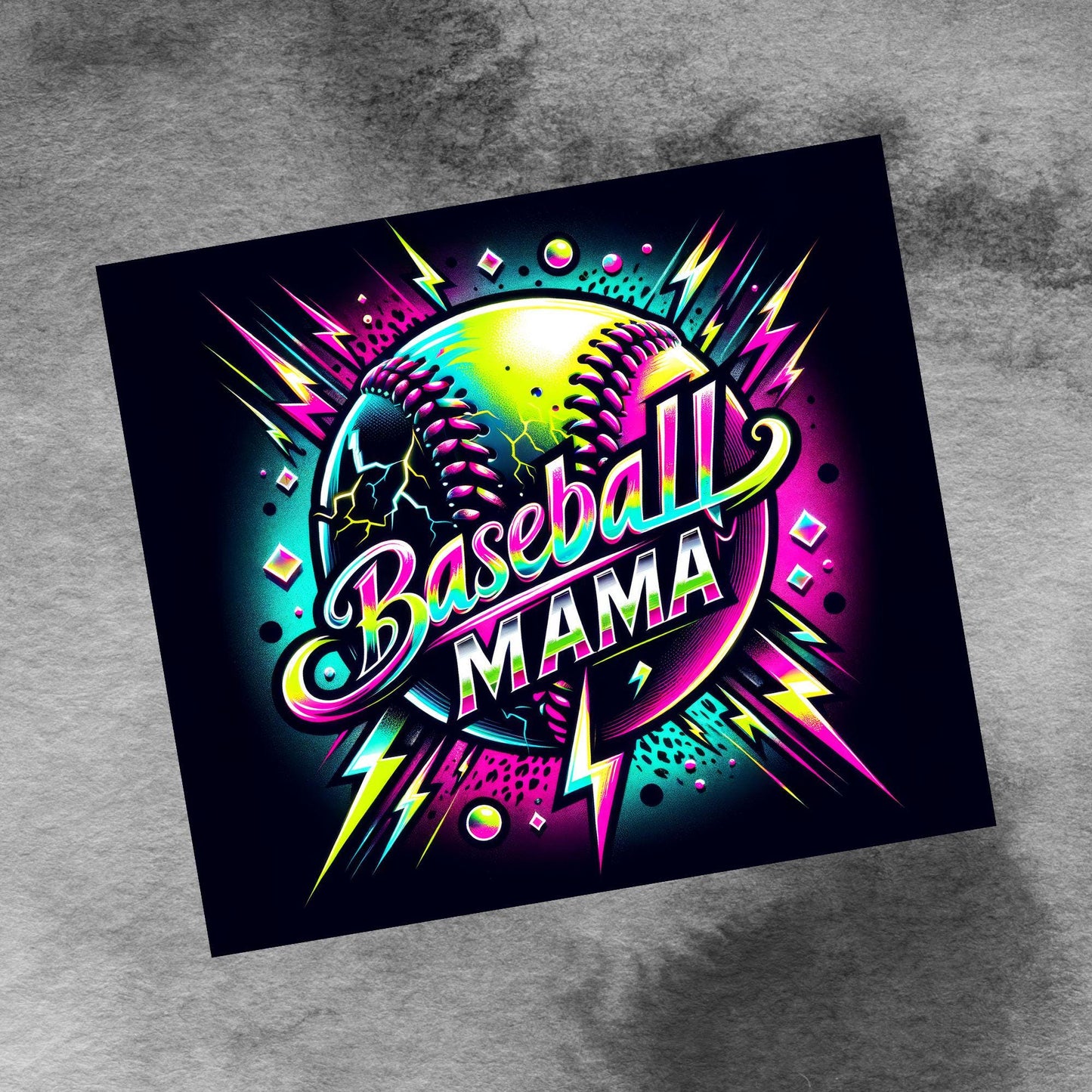 Baseball Mama 20oz Tumbler Wrap, Seamless Neon Lightning Baseball Mama PNG Sublimation Templates,Sports Mom Tumbler Wrap
