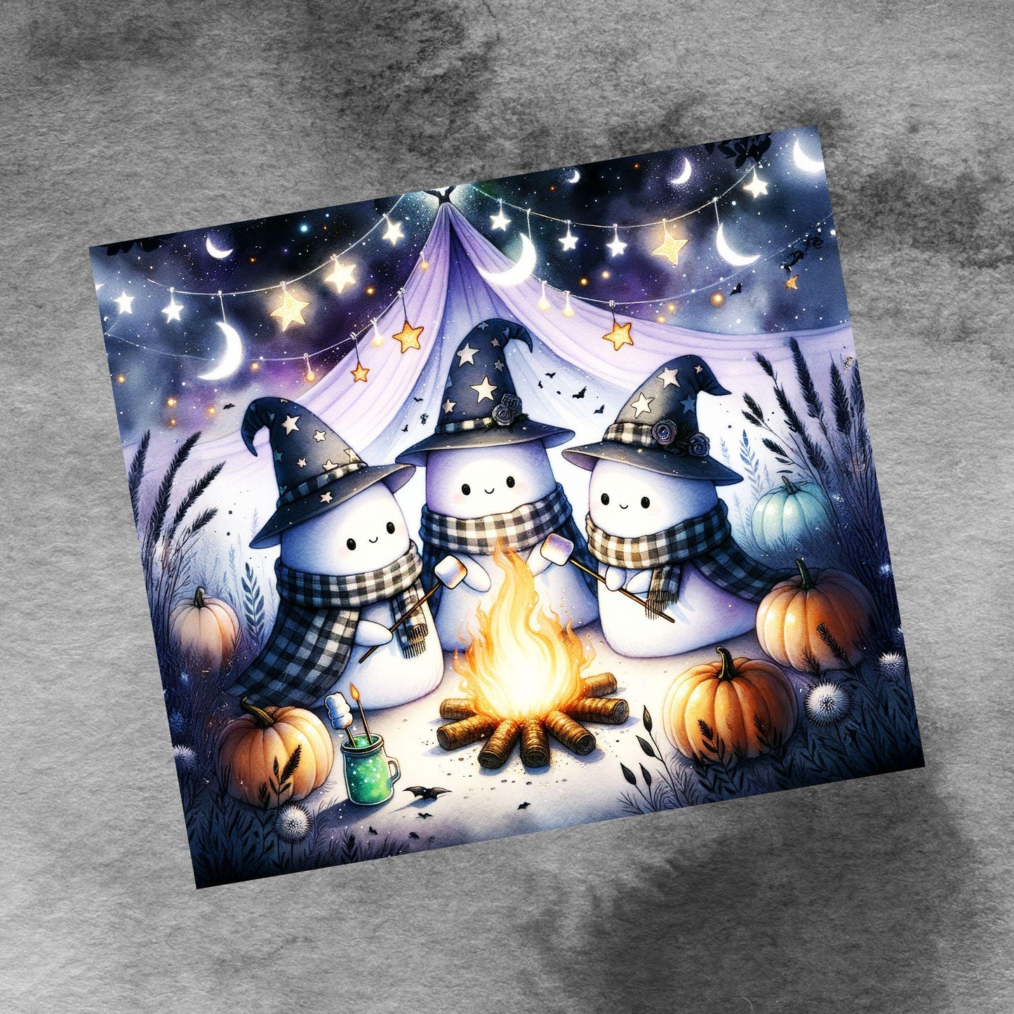 Spooky Ghosts Halloween Season, 20 oz Skinny Tumbler Sublimation Design, Halloween Campfire Tumbler Wrap, Digital Download