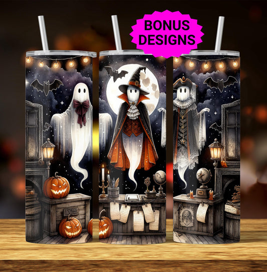 Ghostly Ghouls Halloween Tumbler Wrap, 20oz Skinny Tumbler Sublimation Design, Spooky Tumbler Wrap, Ghost Halloween PNG, Digital Download