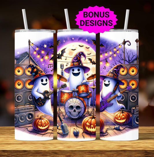 Ghostly Rock Star Band Halloween Tumbler Wrap, 20oz Skinny Tumbler Sublimation Design, Spooky Tumbler Wrap, Digital Download