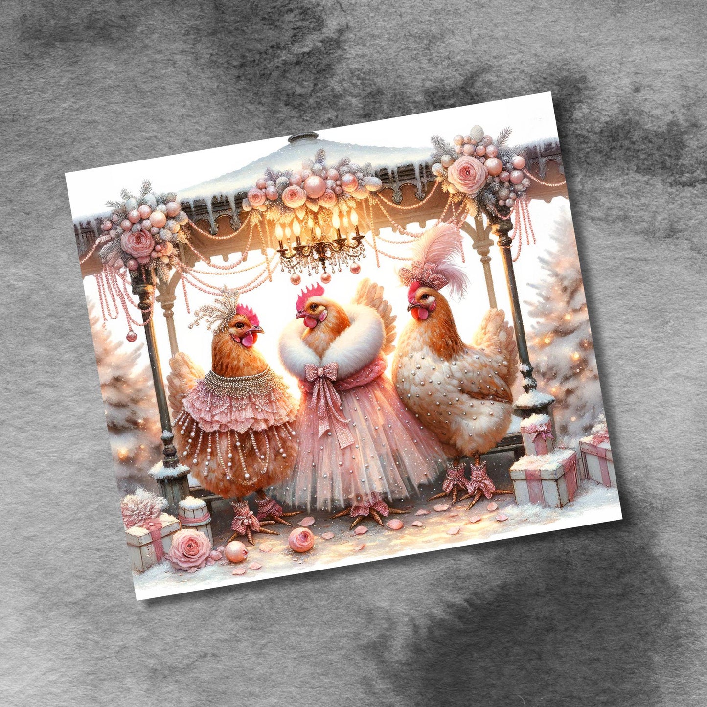 Coquette Chickens Christmas Party, 20oz Skinny Sublimation Tumbler Design, Vintage Christmas, Chicken Lover 20 oz Seamless Tumbler