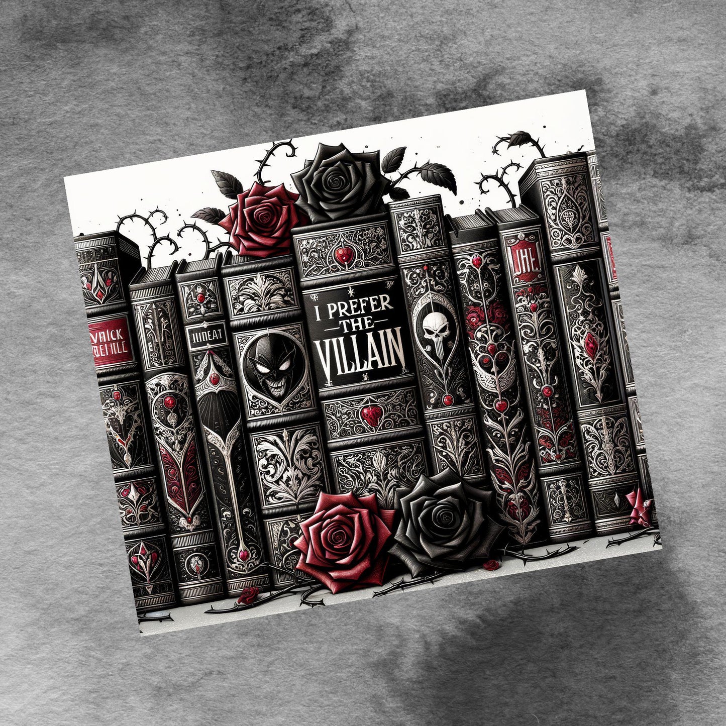 Romantasy I Prefer the Villain Book Lover 20 oz Skinny Tumbler Sublimation, Dark Romance, Gothic Fantasy Book Tumbler PNG Digital Download