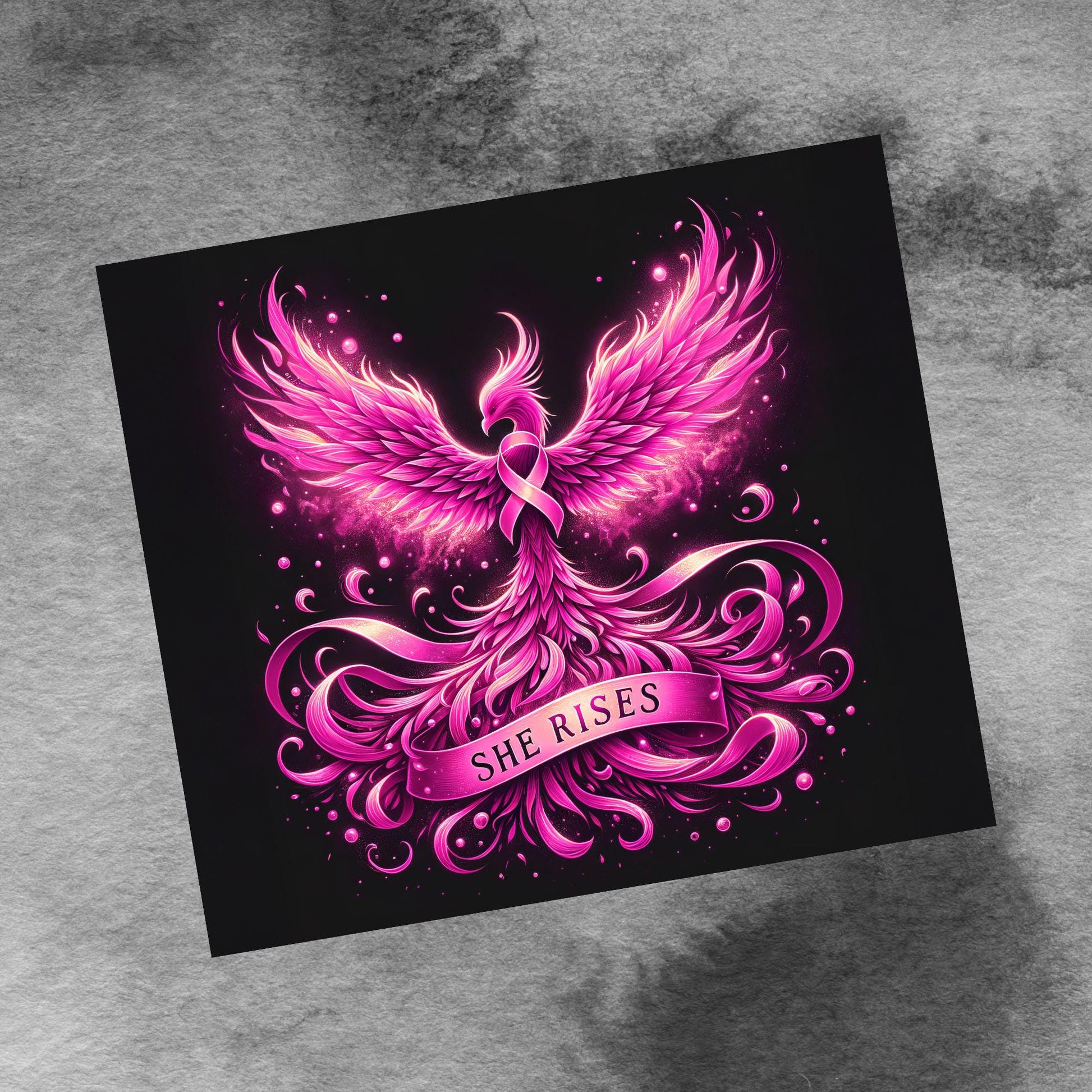 Pink Ribbon Awareness She Rises 20 oz Skinny Tumbler Wrap Breast Cancer Seamless Sublimation Design Digital Download PNG