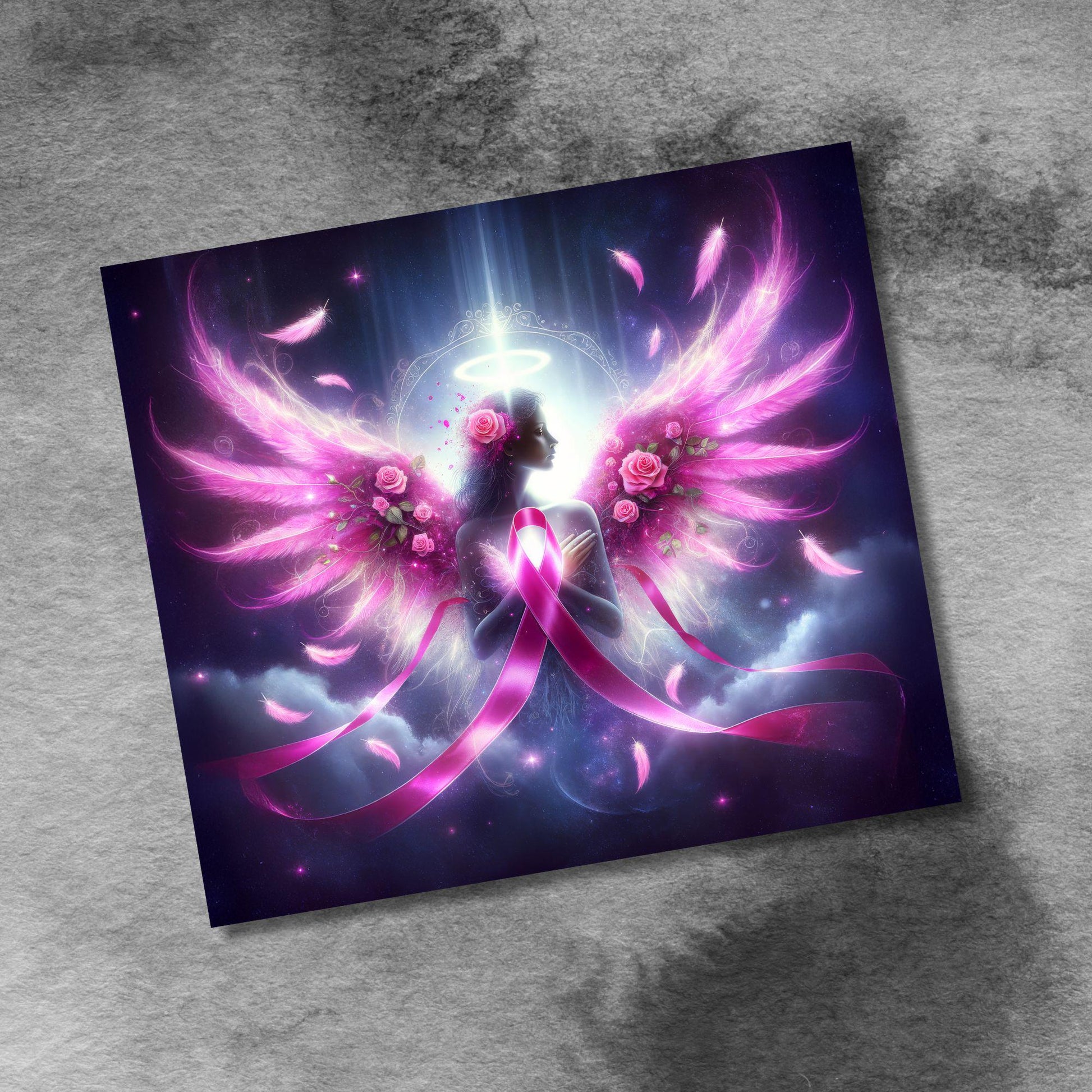 Pink Ribbon Awareness 20 oz Skinny Tumbler Wrap Breast Cancer Angel Seamless Sublimation Design Digital Download PNG