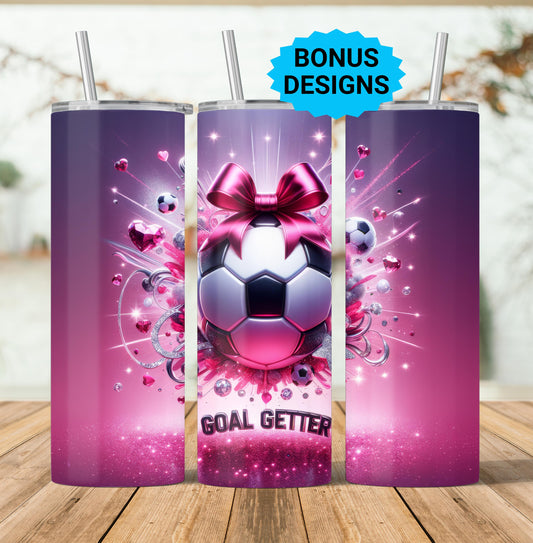 Coquette Bow Glitter Glam Girls Soccer 20oz Tumbler Wrap , Goal Getter Soccer Ball PNG File, 20 oz Tumbler Wrap Instant Digital Download PNG