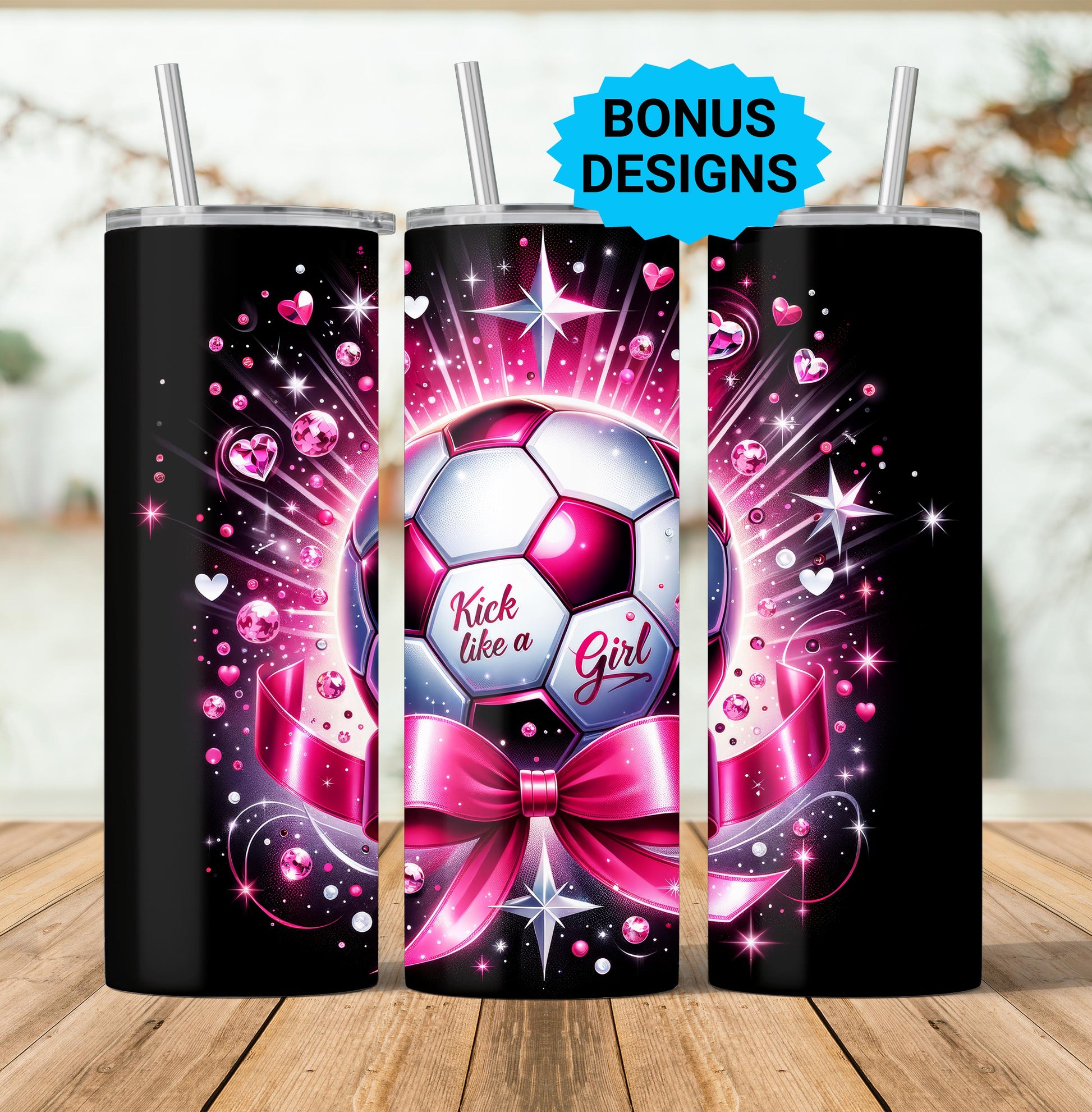 Coquette Bow Kick Like A Girl Soccer 20oz Tumbler Wrap , Girls Soccer Ball PNG File, 20 oz Tumbler Wrap Instant Digital Download PNG
