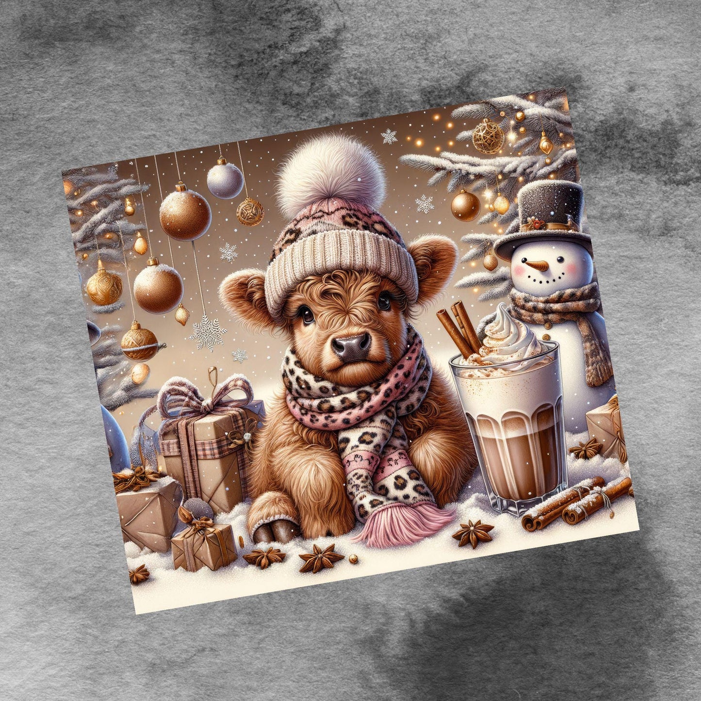 Cute Christmas Highland Cow 20oz Tumbler Wrap, Christmas Trees Presents Png, Christmas Tumbler Png, 20oz Seamless Wrap, Digital Download