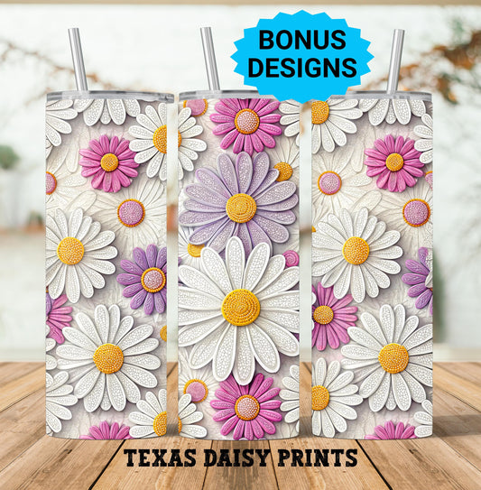 Springtime Daisy 3D 20oz Skinny Tumbler Wrap Png Seamless Daisies Flowers Tumbler Png Floral 20 Oz Tumbler Png Floral Sublimation Design