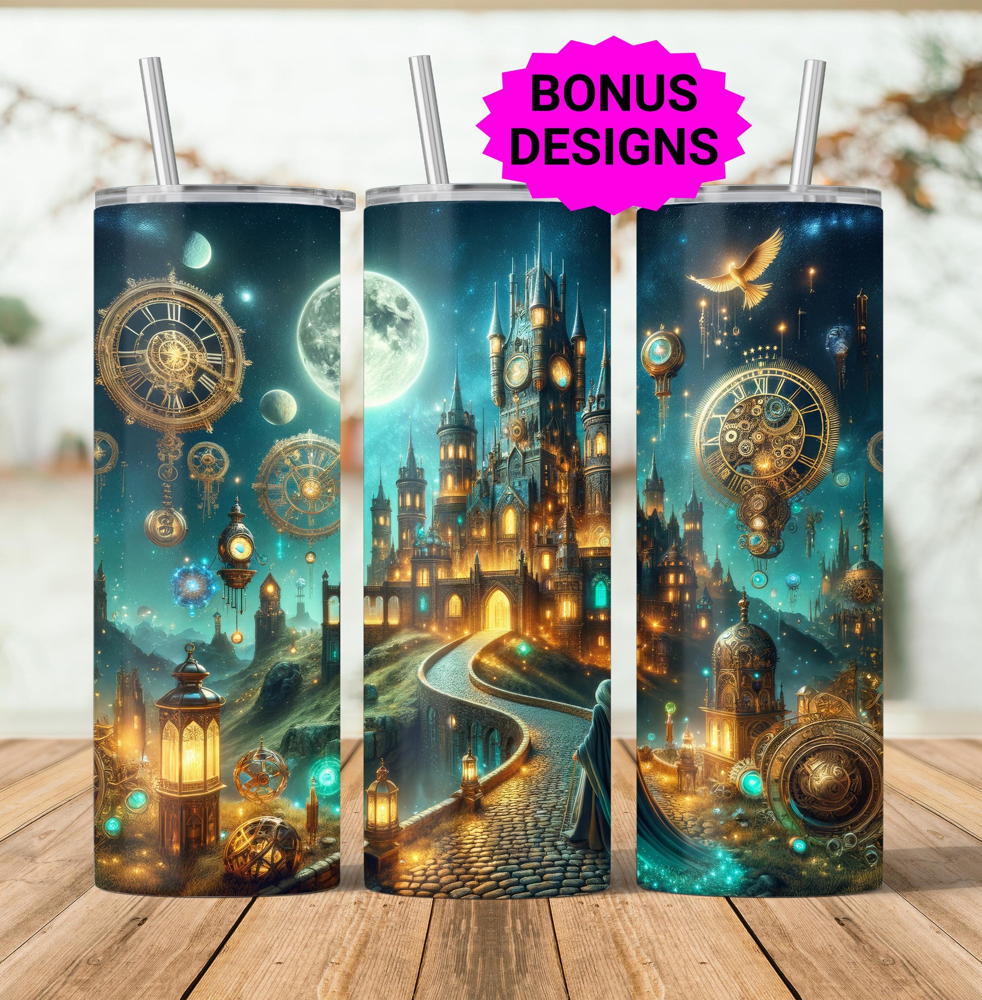 Magic World Tumbler Wrap, 20oz Skinny Tumbler Wrap PNG, Seamless Wizard Tumbler Design, Wizard School, Digital Download