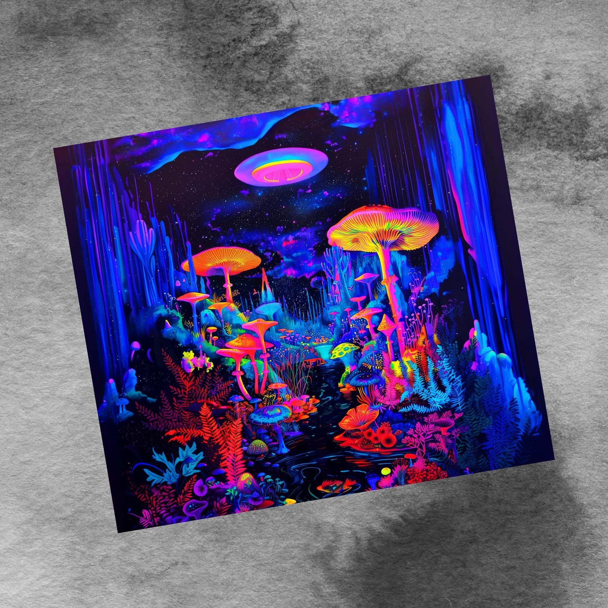 Vibrant Psychedelic Fantasy Neon Mushroom Forest 20oz Skinny Tumbler Seamless Sublimation Design Templates,Straight PNG Digital Download