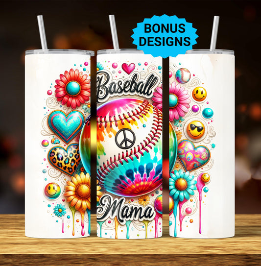 Retro Baseball Mama 20oz Tumbler Wrap, Seamless Baseball Mama PNG Sublimation Templates,Sports Mom Tumbler Wrap
