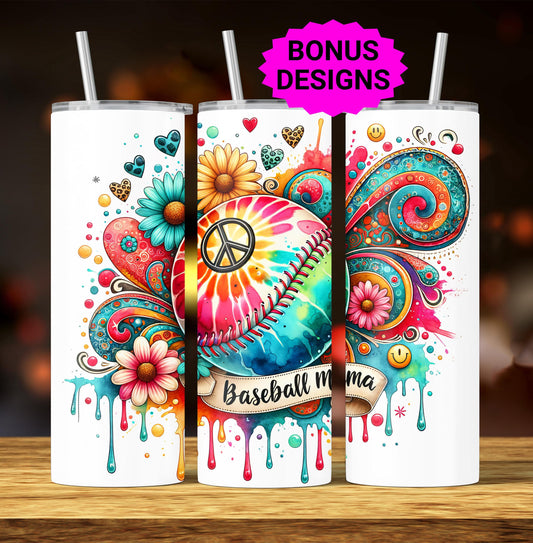 Retro Baseball Mama 20oz Tumbler Wrap, Seamless Baseball Mama PNG Sublimation Templates,Sports Mom Tumbler Wrap