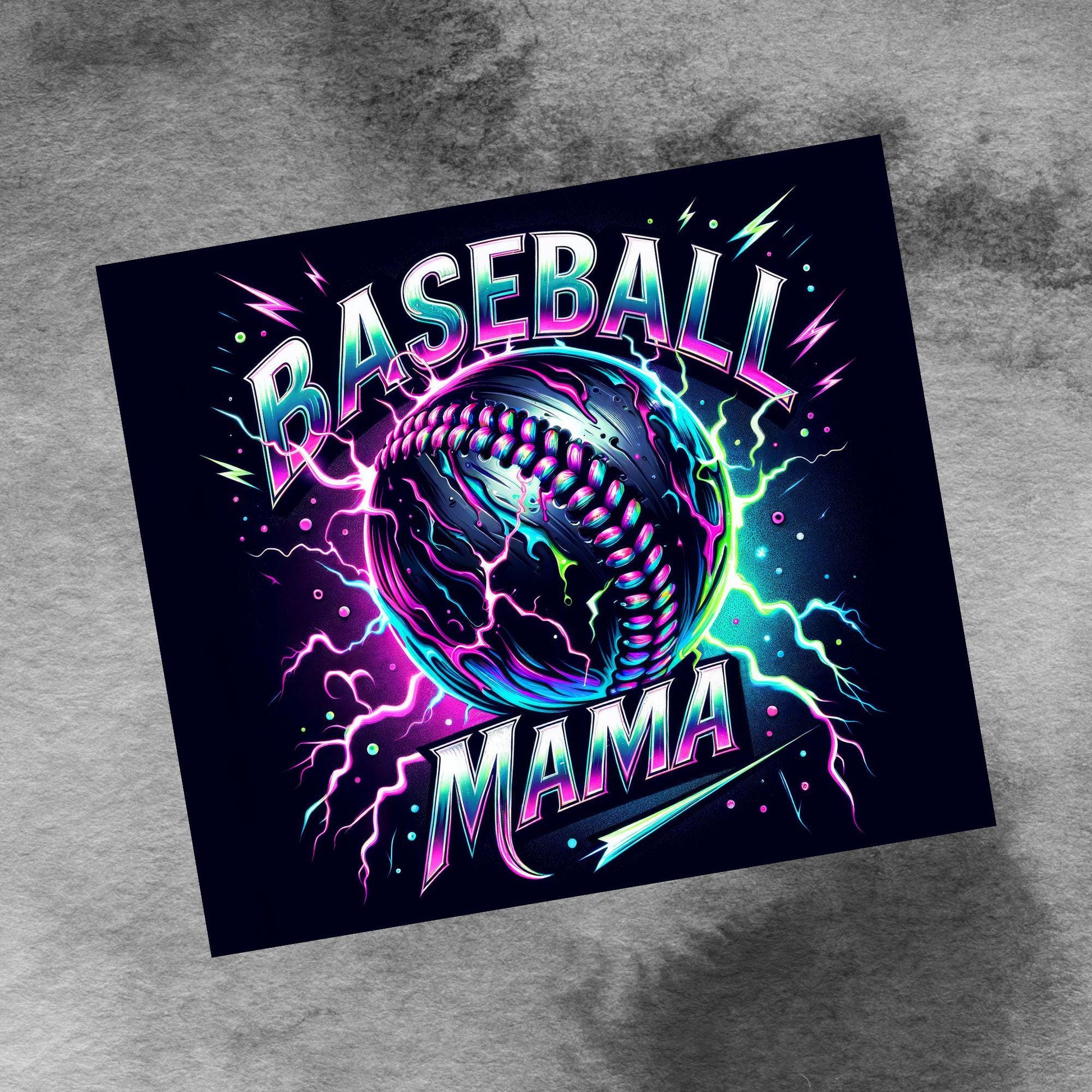 Baseball Mama 20oz Tumbler Wrap, Seamless Neon Lightning Baseball Mama PNG Sublimation Templates,Sports Mom Tumbler Wrap