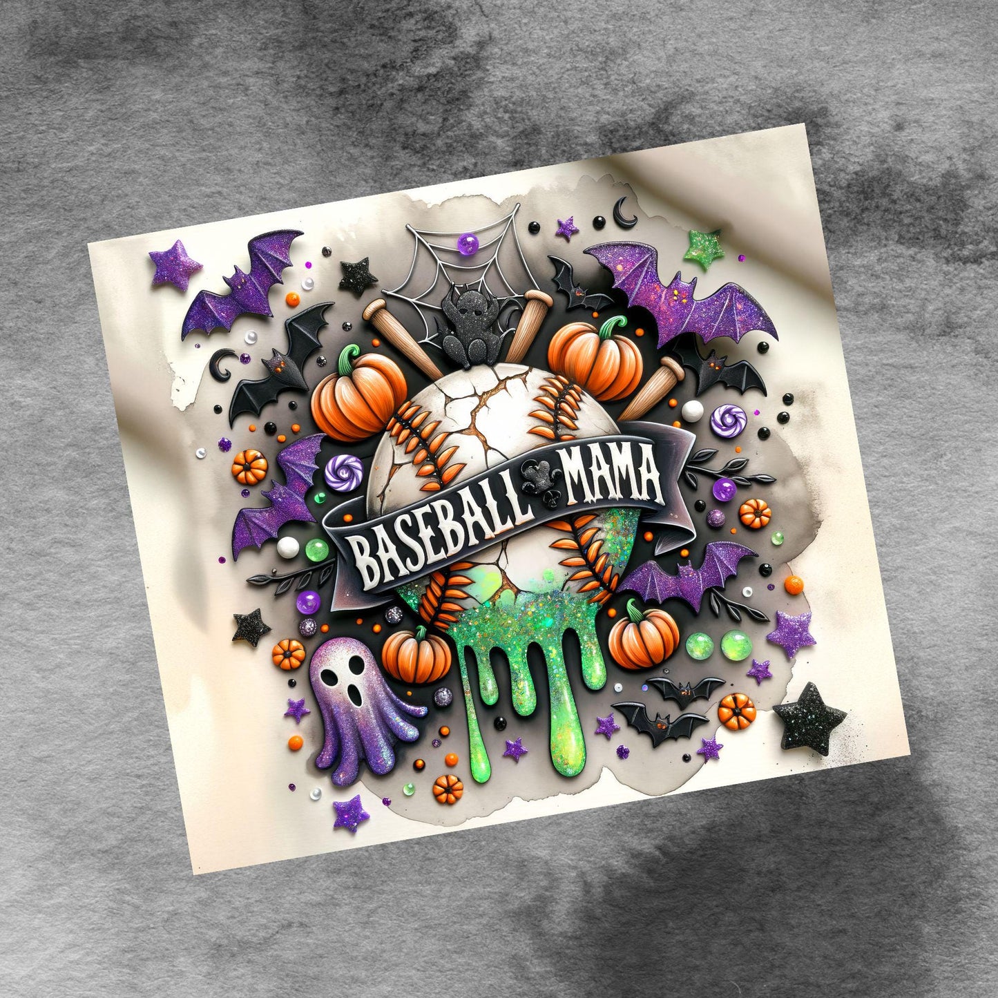 Spooky Baseball Mama 20oz Tumbler Wrap, Seamless Halloween Baseball Mom PNG Sublimation Templates,Sports Mom Tumbler Wrap
