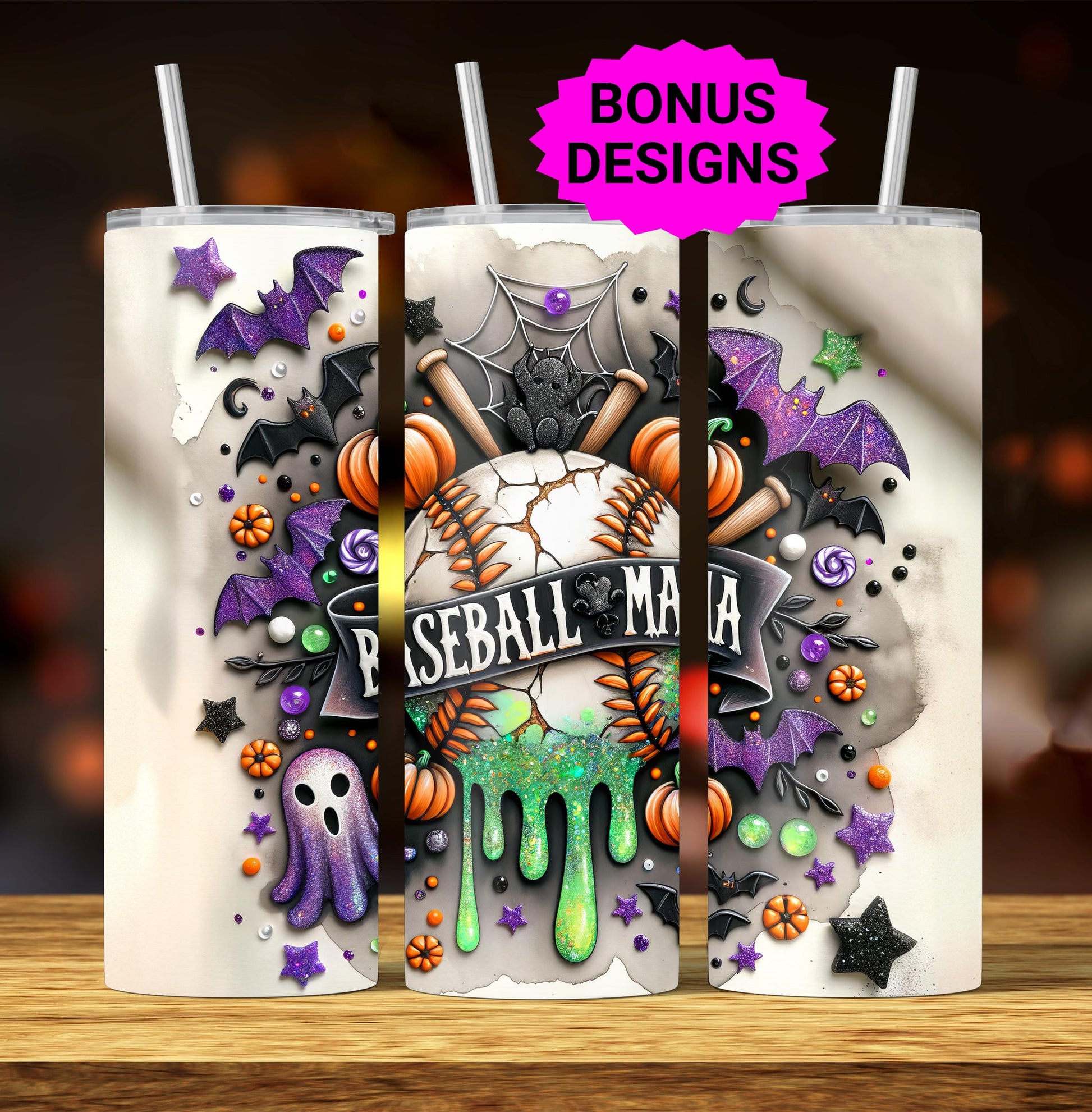 Spooky Baseball Mama 20oz Tumbler Wrap, Seamless Halloween Baseball Mom PNG Sublimation Templates,Sports Mom Tumbler Wrap