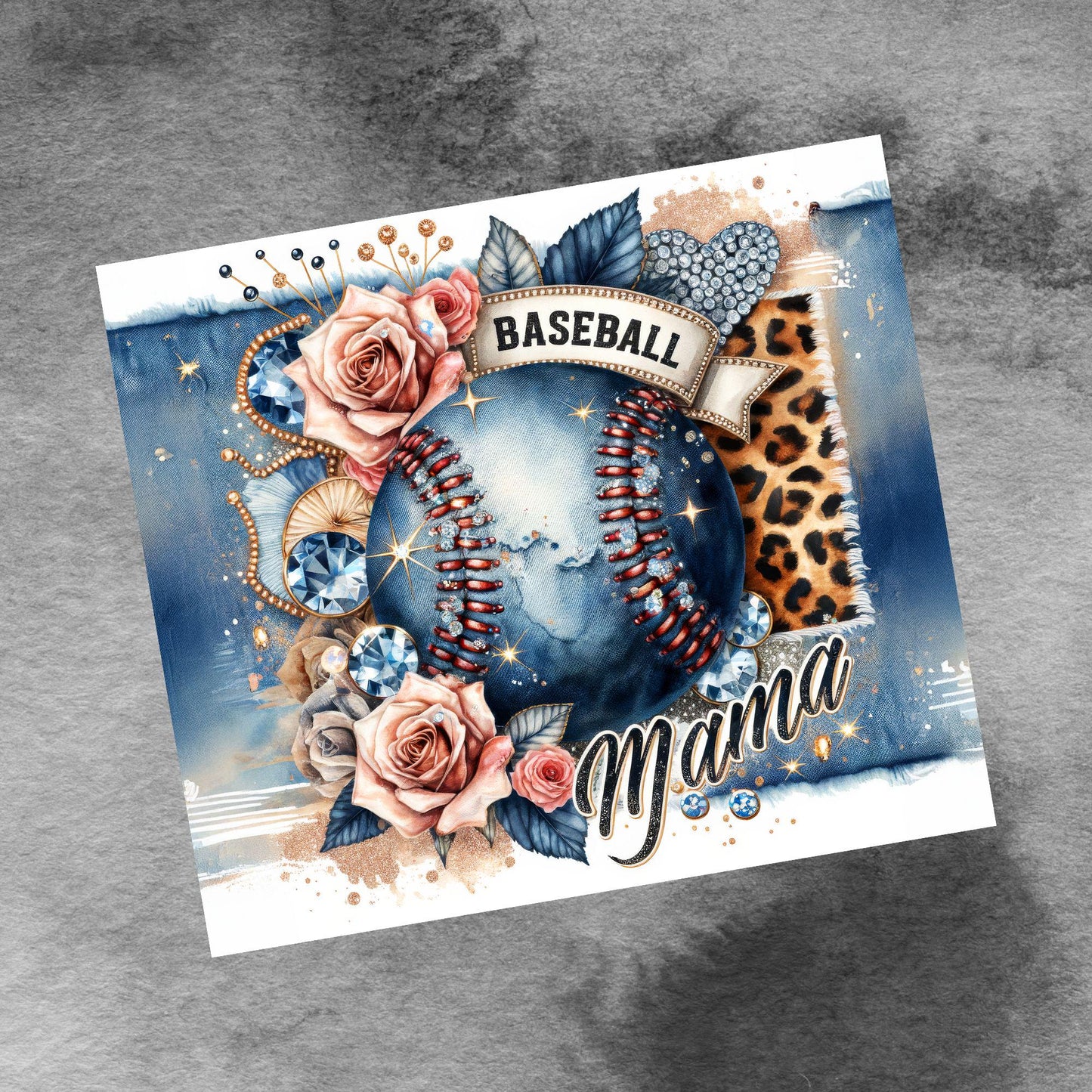 Baseball Mama Denim Diamonds Glam 20oz Tumbler Wrap, Seamless, Baseball Mon PNG Sublimation Templates,Sports Tumbler Wrap