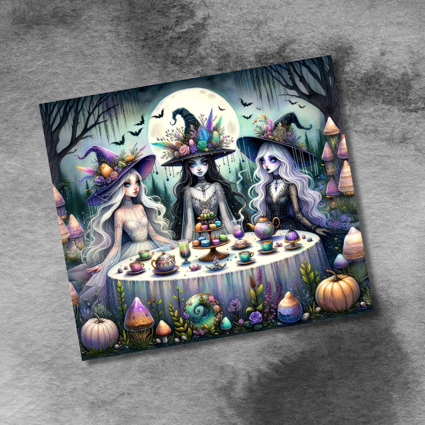 Witch Tea Party Halloween Tumbler Wrap, 20oz Skinny Tumbler Sublimation Design, Spooky Tumbler Wrap, Witch's Halloween PNG, Digital Download
