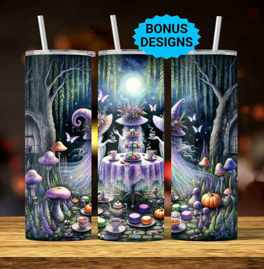 Ghostly Tea Party Halloween Tumbler Wrap, 20oz Skinny Tumbler Sublimation Design, Spooky Tumbler Wrap, Ghost Halloween PNG, Digital Download