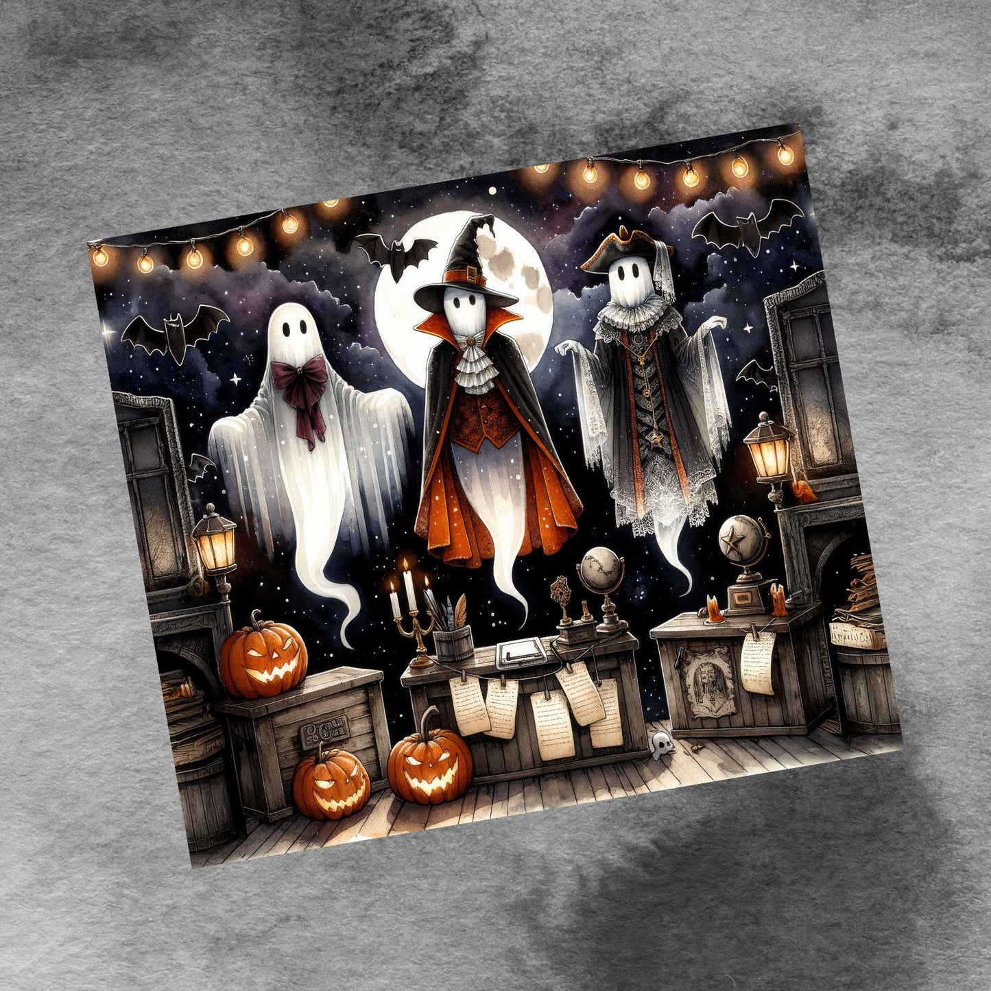 Ghostly Ghouls Halloween Tumbler Wrap, 20oz Skinny Tumbler Sublimation Design, Spooky Tumbler Wrap, Ghost Halloween PNG, Digital Download