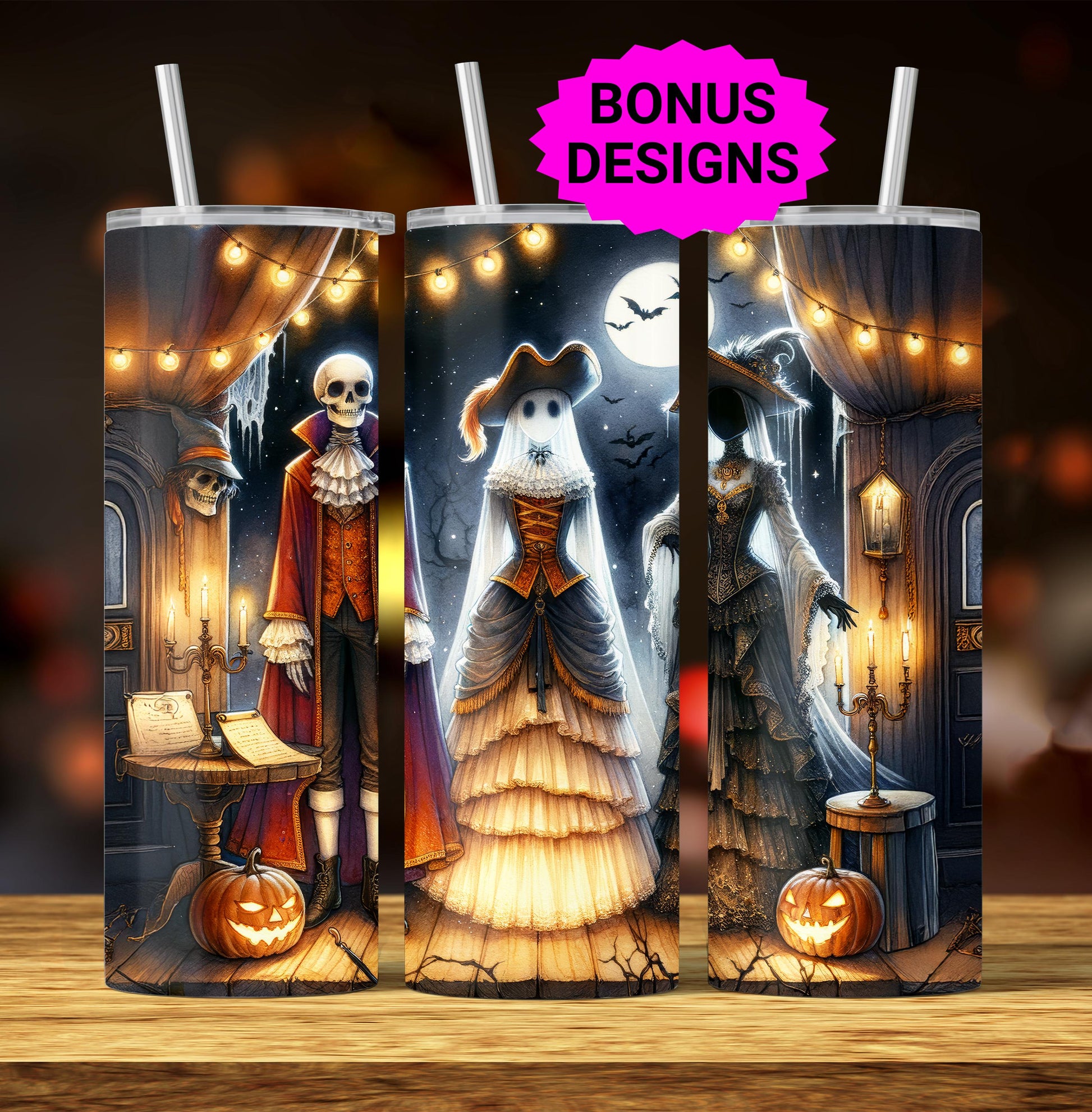 Ghostly Halloween Theater Tumbler Wrap, 20oz Skinny Tumbler Sublimation Design, Spooky Tumbler Wrap, Ghost Halloween PNG, Digital Download