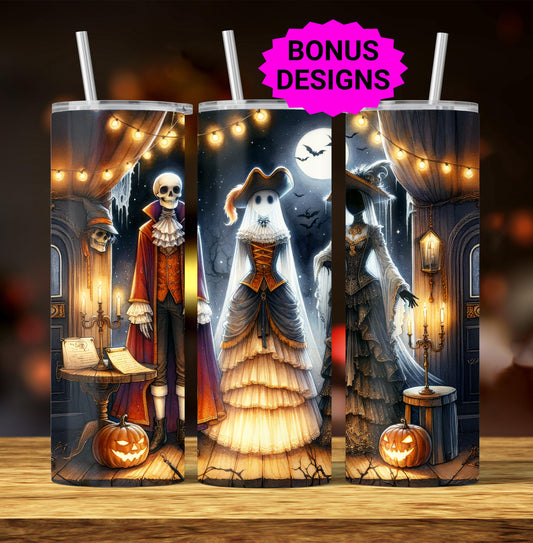 Ghostly Halloween Theater Tumbler Wrap, 20oz Skinny Tumbler Sublimation Design, Spooky Tumbler Wrap, Ghost Halloween PNG, Digital Download