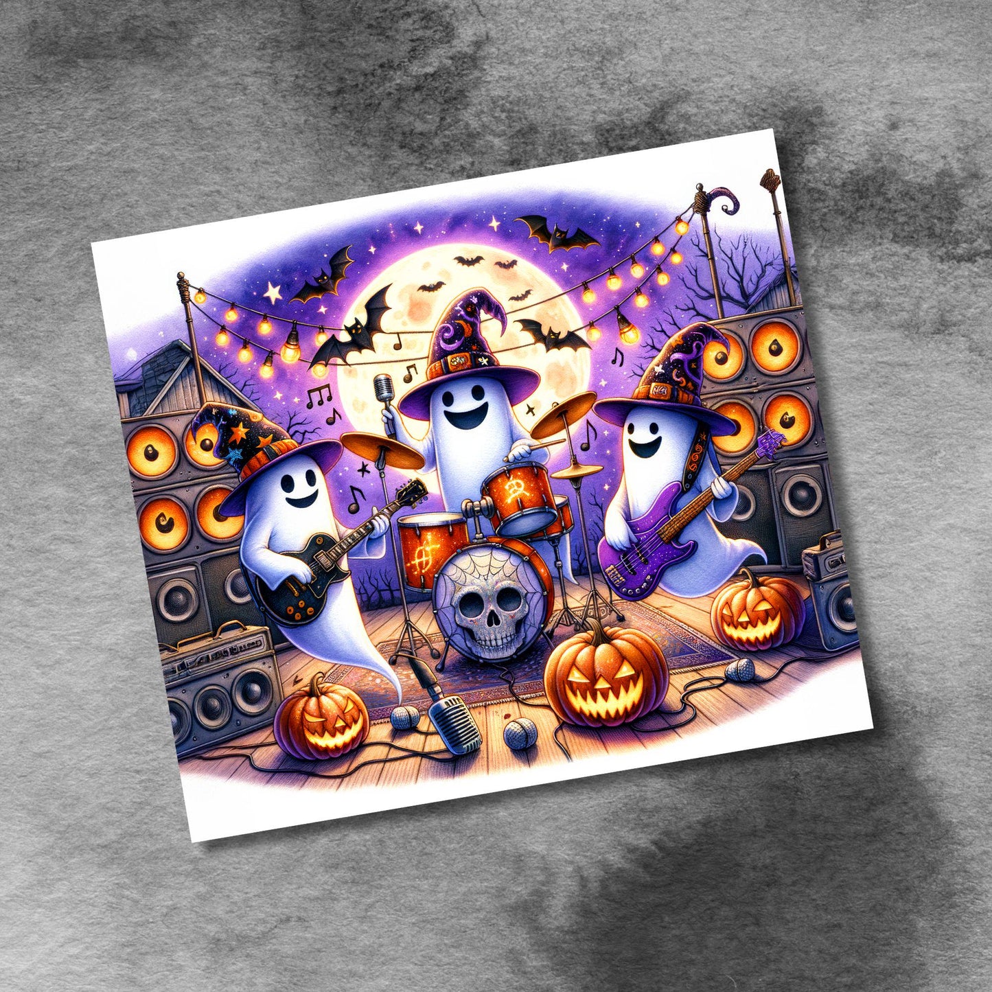 Ghostly Rock Star Band Halloween Tumbler Wrap, 20oz Skinny Tumbler Sublimation Design, Spooky Tumbler Wrap, Digital Download