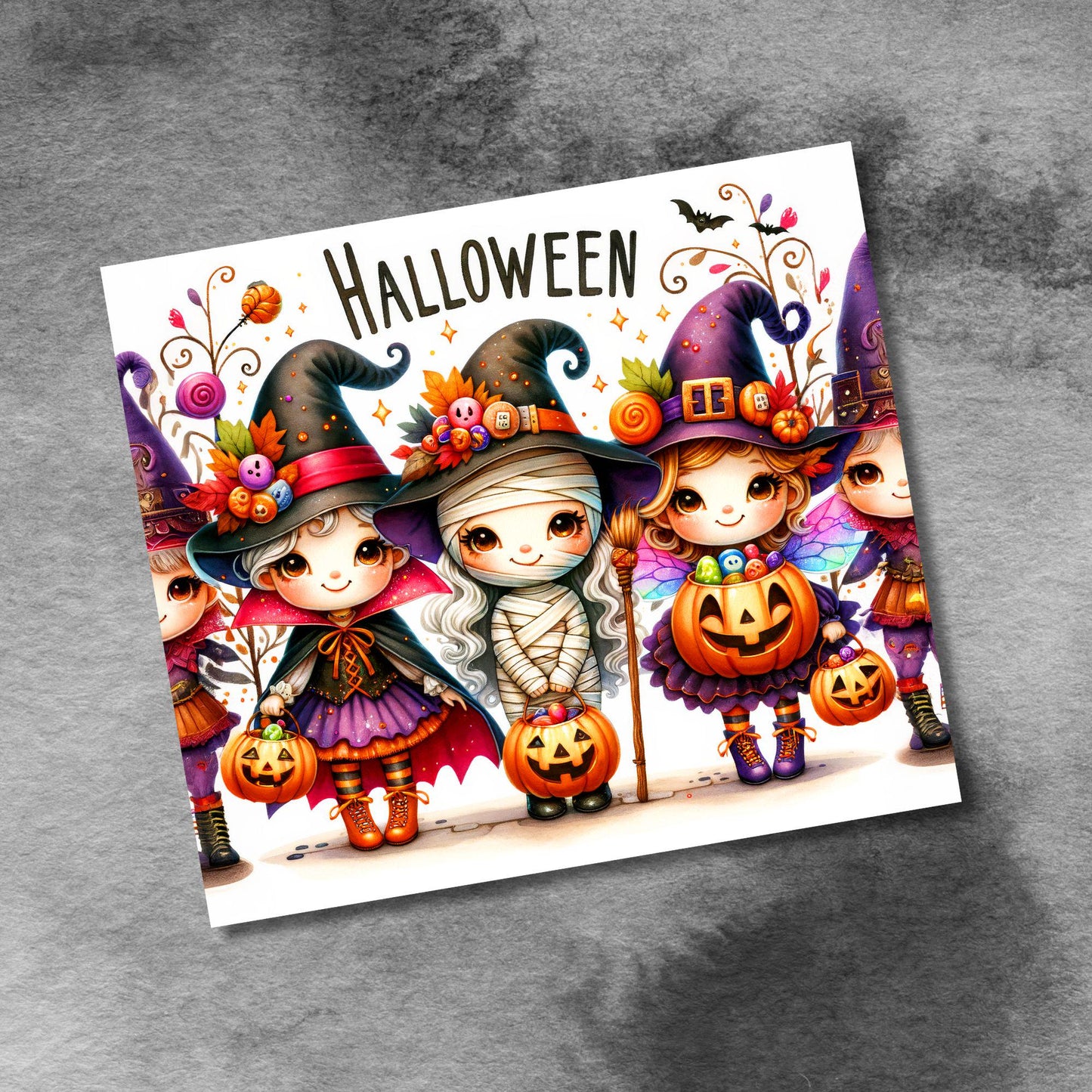 Trick or Treat Halloween Tumbler Wrap, 20oz Skinny Tumbler Sublimation Design, Spooky Witches Ghosts Tumbler Wrap, Digital Download