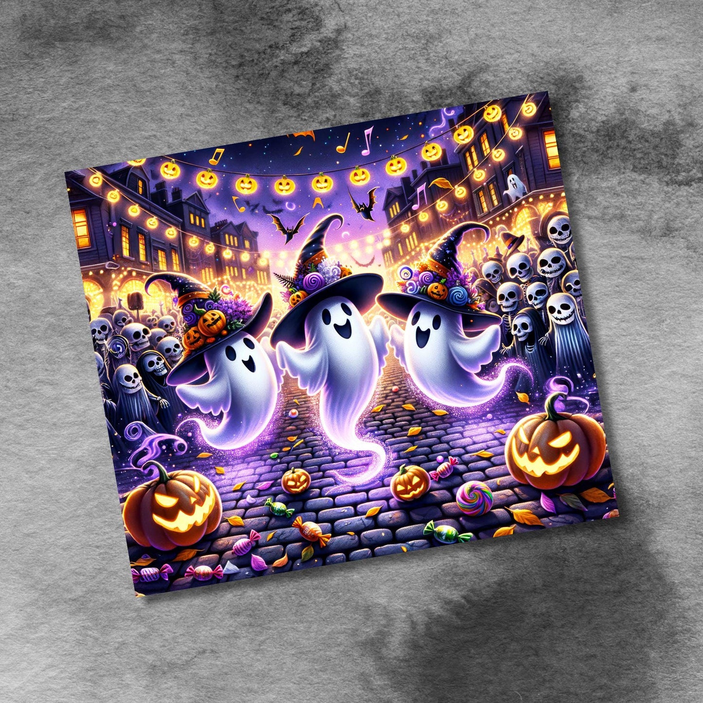 Ghostly Dance Halloween PartyTumbler Wrap, 20oz Skinny Tumbler Sublimation Design, Spooky Skeletons Tumbler Wrap, PNG Digital Download