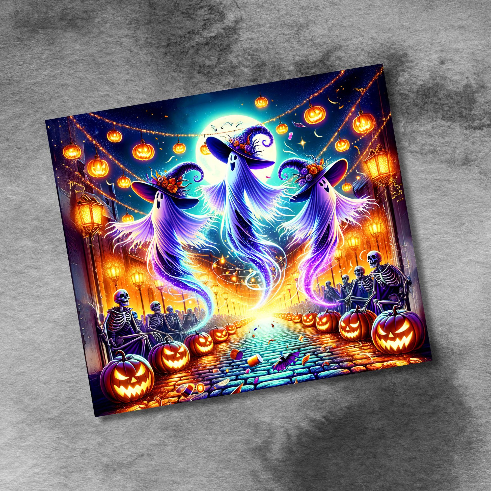 Ghostly Dance Halloween PartyTumbler Wrap, 20oz Skinny Tumbler Sublimation Design, Spooky Skeletons Tumbler Wrap, PNG Digital Download