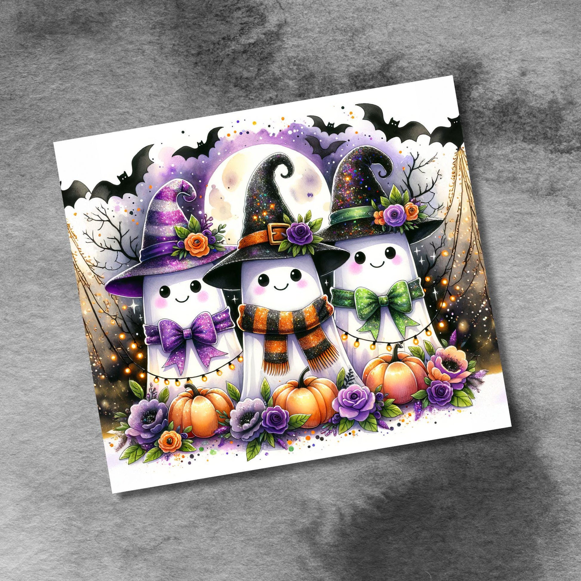 Spooky Ghosts Halloween Season, 20 oz Skinny Tumbler Sublimation Design, Halloween Bat Pumpkins Tumbler Wrap, Digital Download