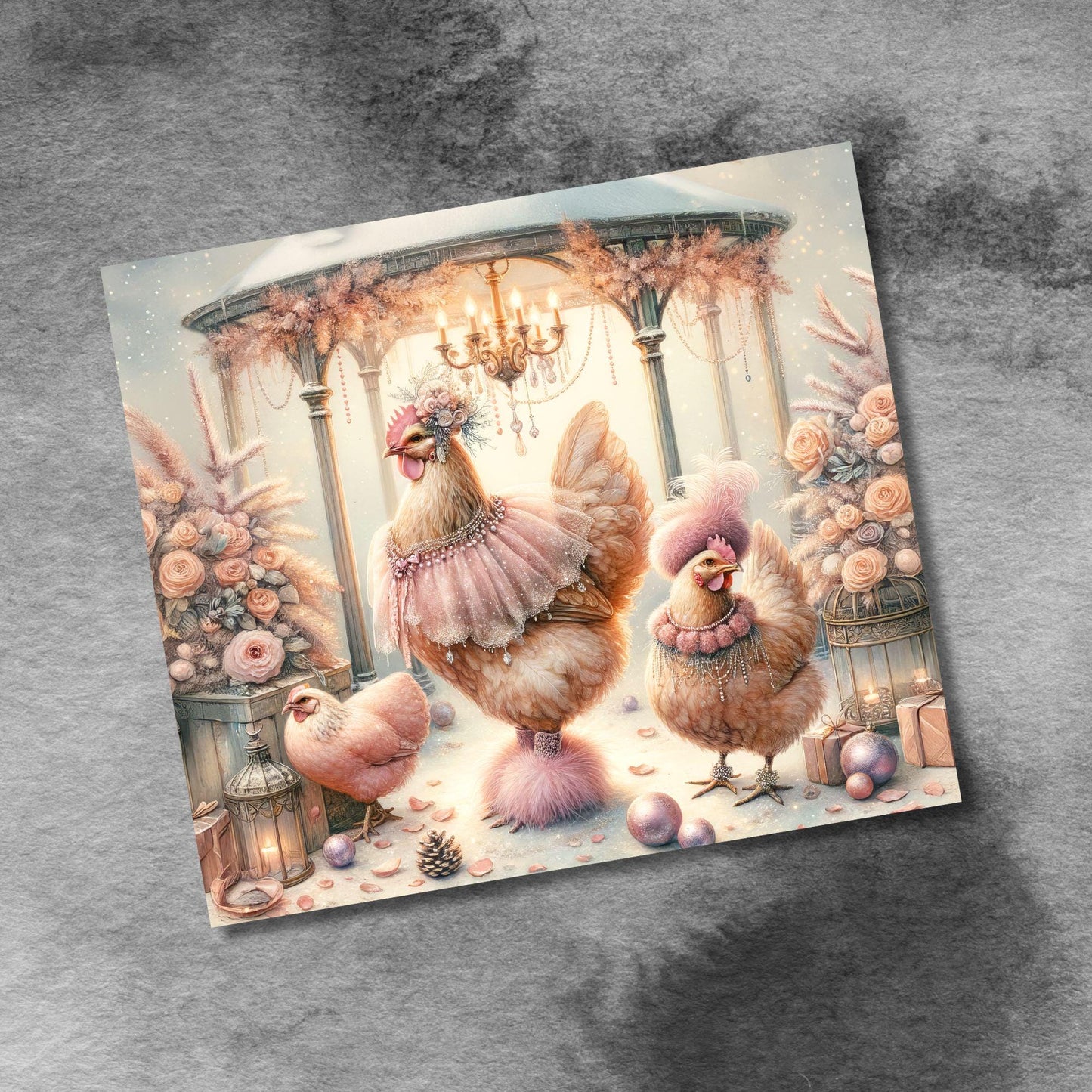 Coquette Chickens Christmas Party, 20oz Skinny Sublimation Tumbler Design, Vintage Christmas, Chicken Lover 20 oz Seamless Tumbler