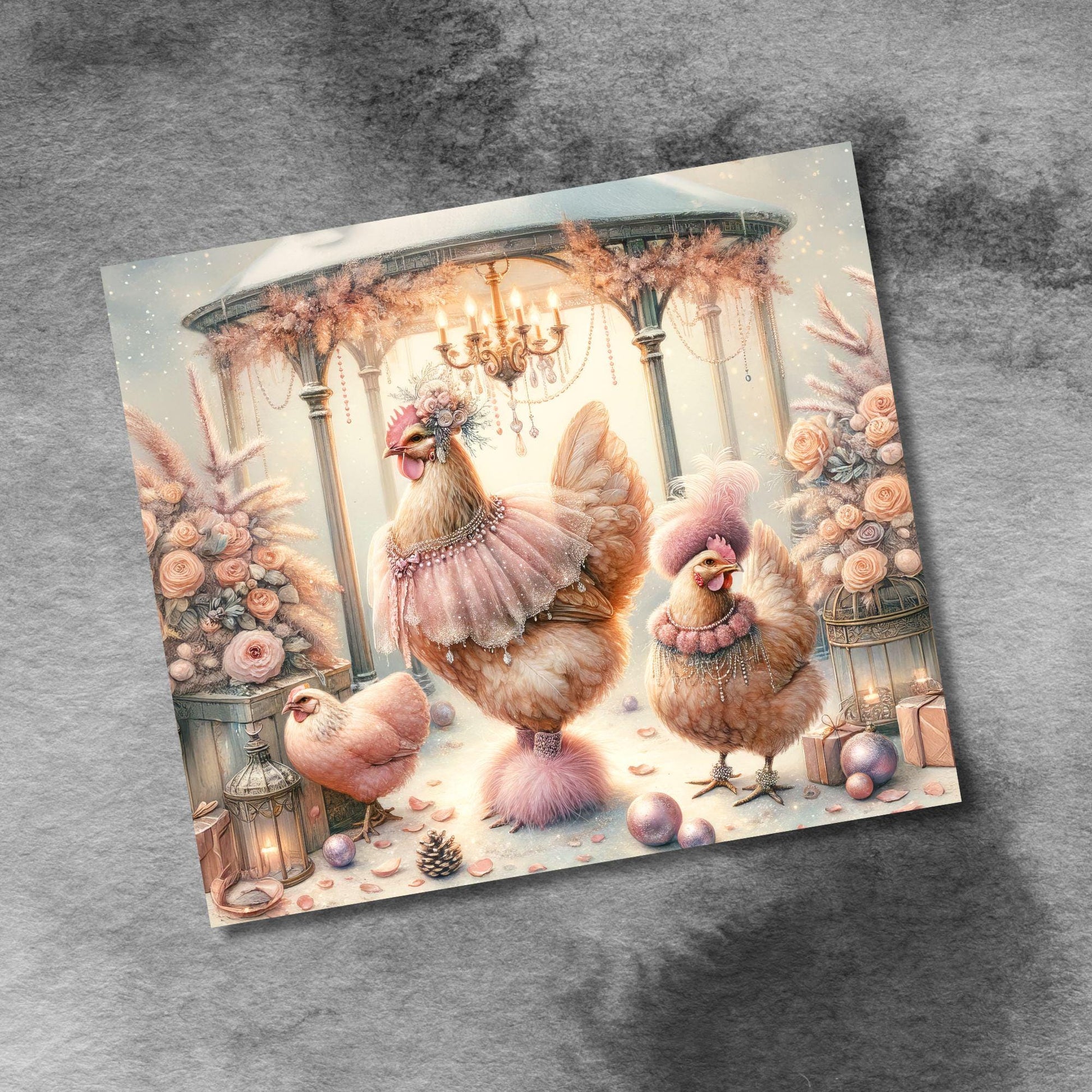 Coquette Chickens Christmas Party, 20oz Skinny Sublimation Tumbler Design, Vintage Christmas, Chicken Lover 20 oz Seamless Tumbler