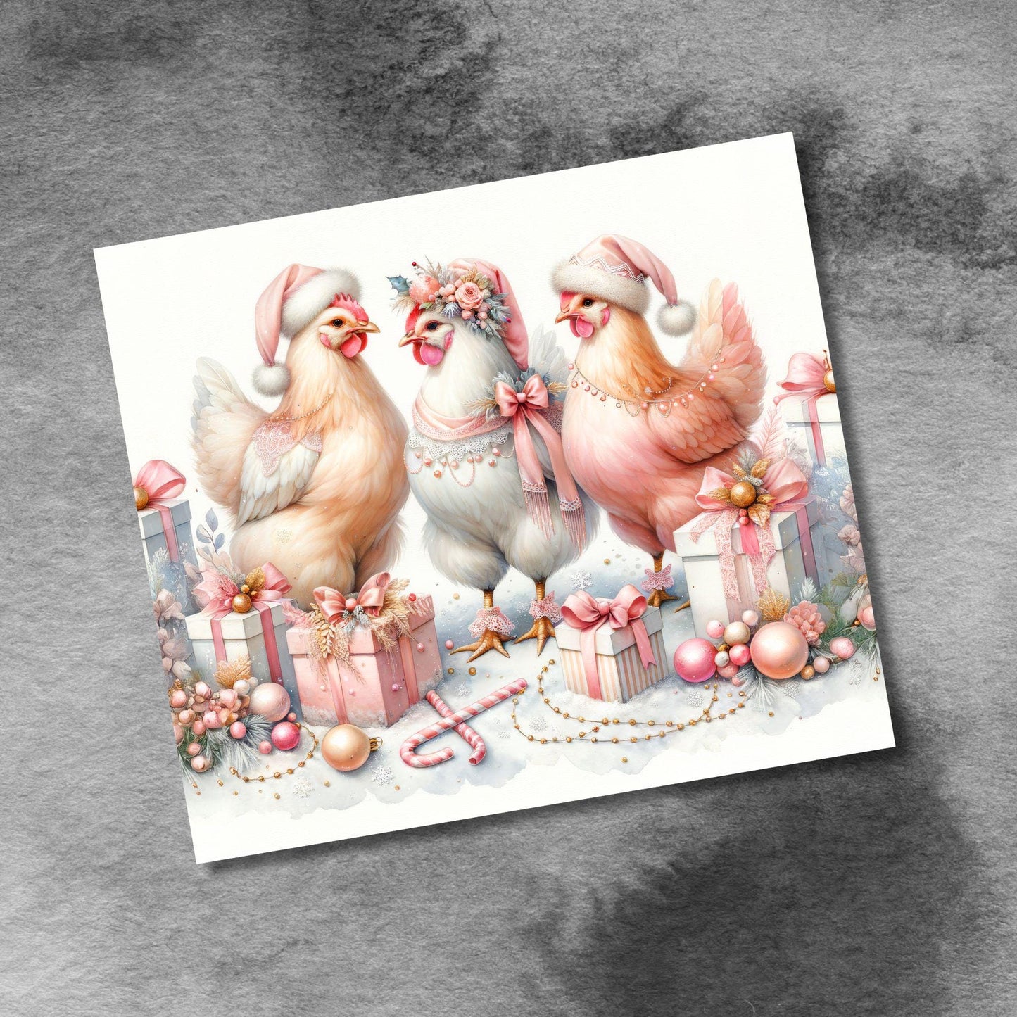 Christmas Coquette Chickens, 20oz Skinny Tumbler , Seamless Vintage Tea Party, Chicken Lover 20 oz Digital Download