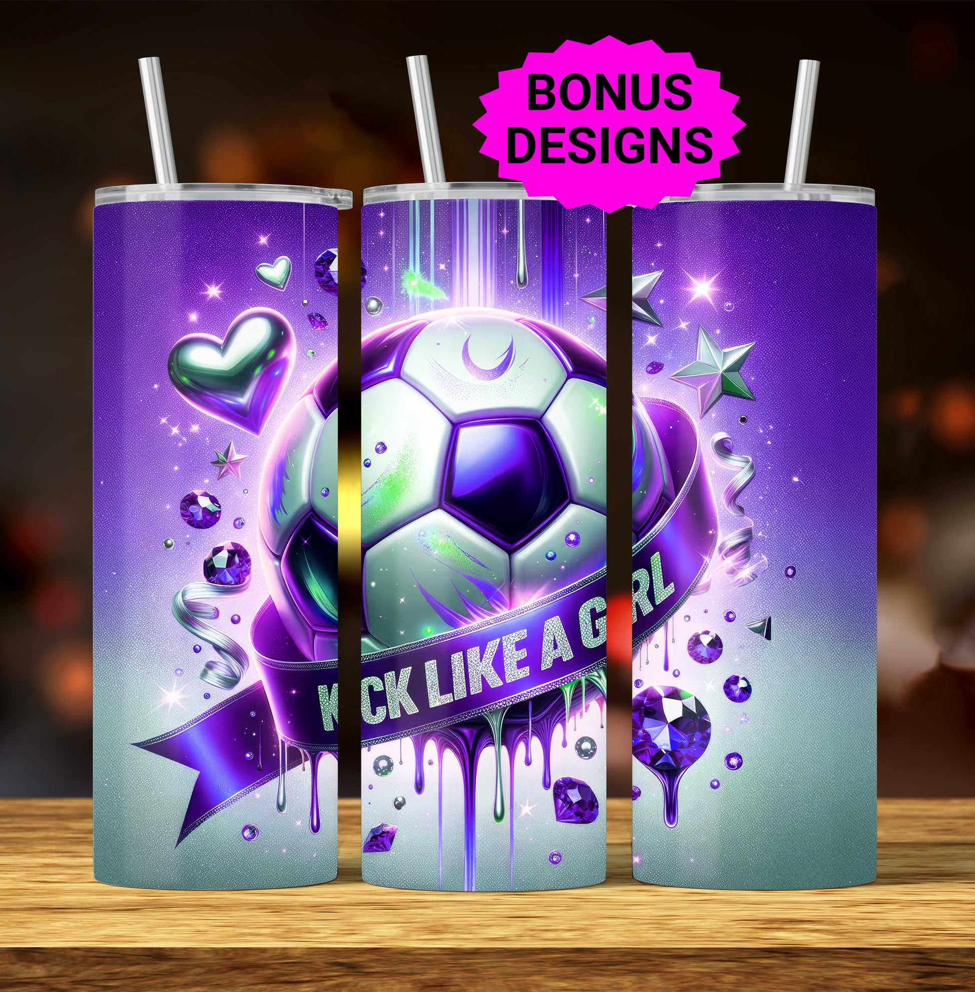 Coquette Bow Kick Like A Girl Soccer 20oz Tumbler Wrap , Girls Soccer Ball PNG File, 20 oz Tumbler Wrap Instant Digital Download PNG